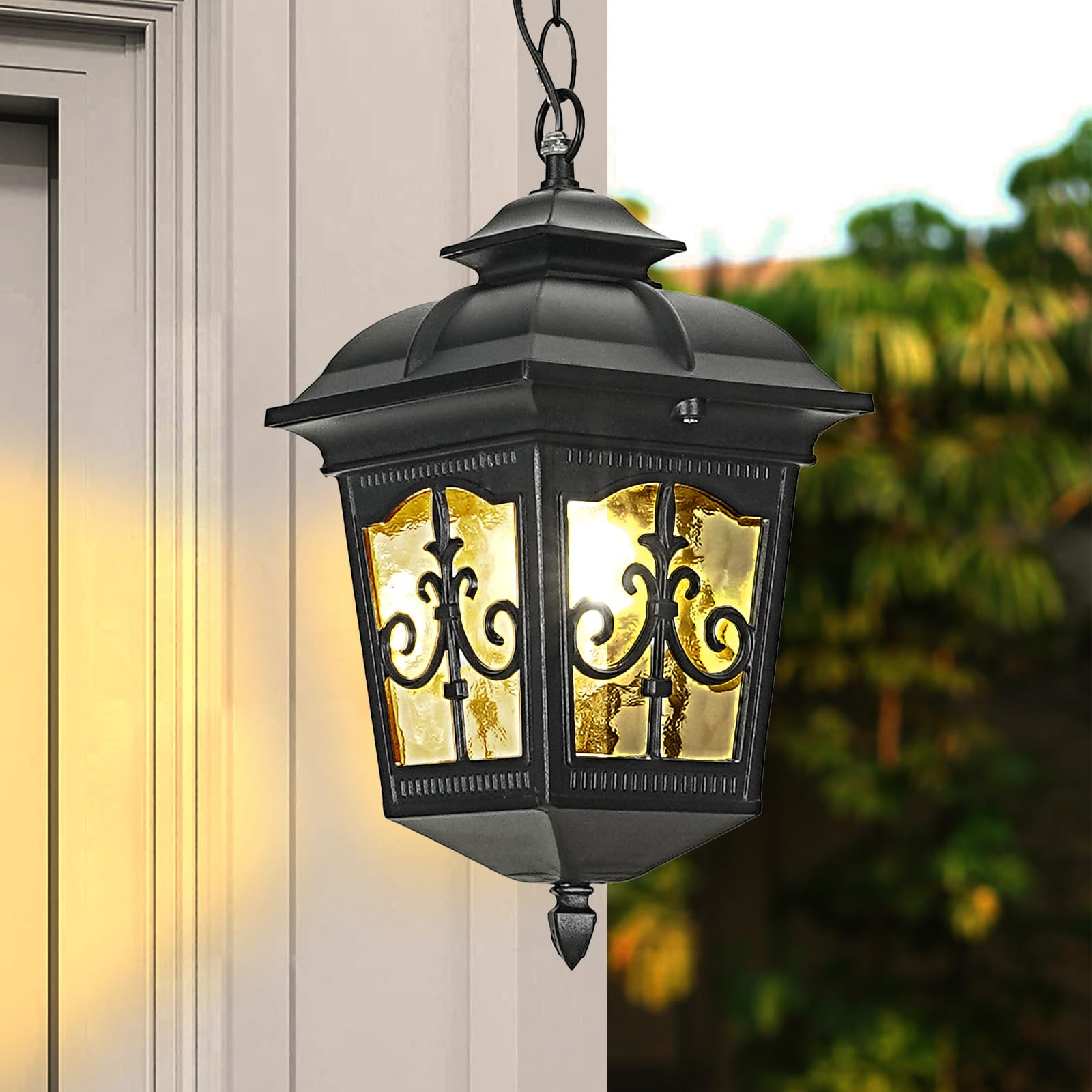 Black Outdoor Pendant Light for Porch Patio Entryway Yard Front Door Beach, Waterproof Pendant Lamp Fixture Indoor Hanging Lantern for Kitchen Dinning Room(1 Pack)