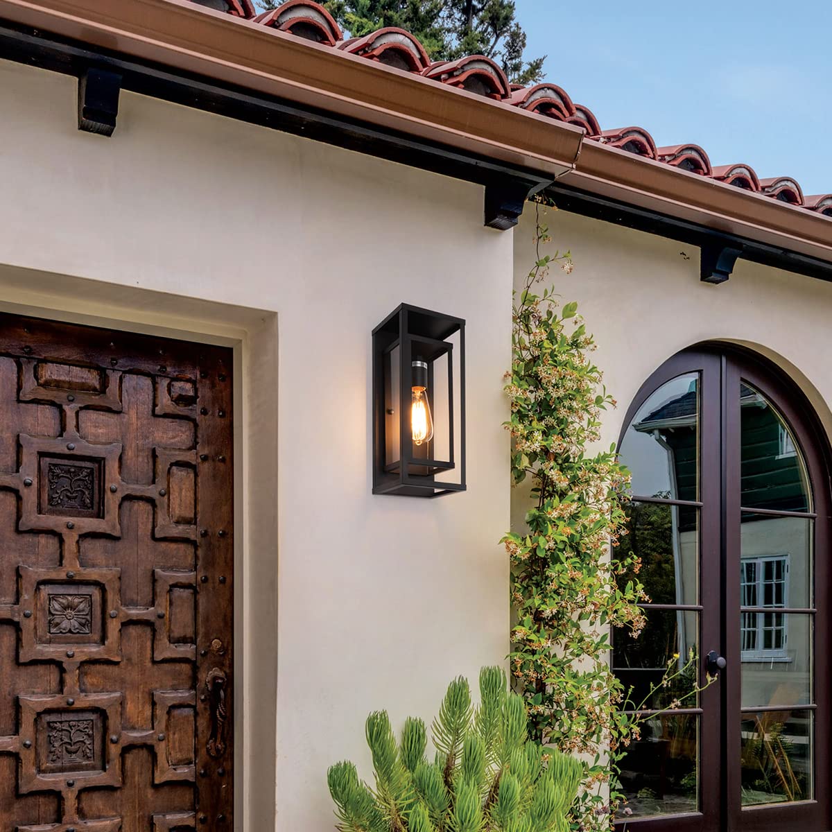 14" Classic Outdoor Wall Sconce 1 Light in Matte Black Rectangular Metal Frame and Clear Glass Shade Waterproof Porch Light Patio Light Pack of 2