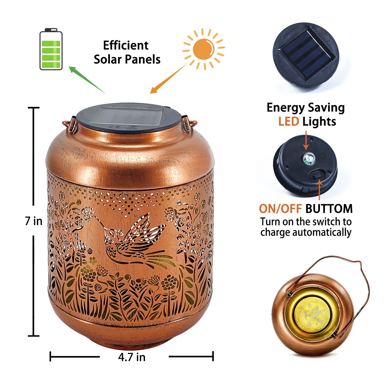 Hummingbird Solar Lanterns Outdoor Waterproof Hanging Solar Lights Hummingbird Gifts for Women Men Metal Bird Decorative LED Lanterns for Yard, Patio, Lawn, Tabletop, Pathway, Landscape, Garden Decor