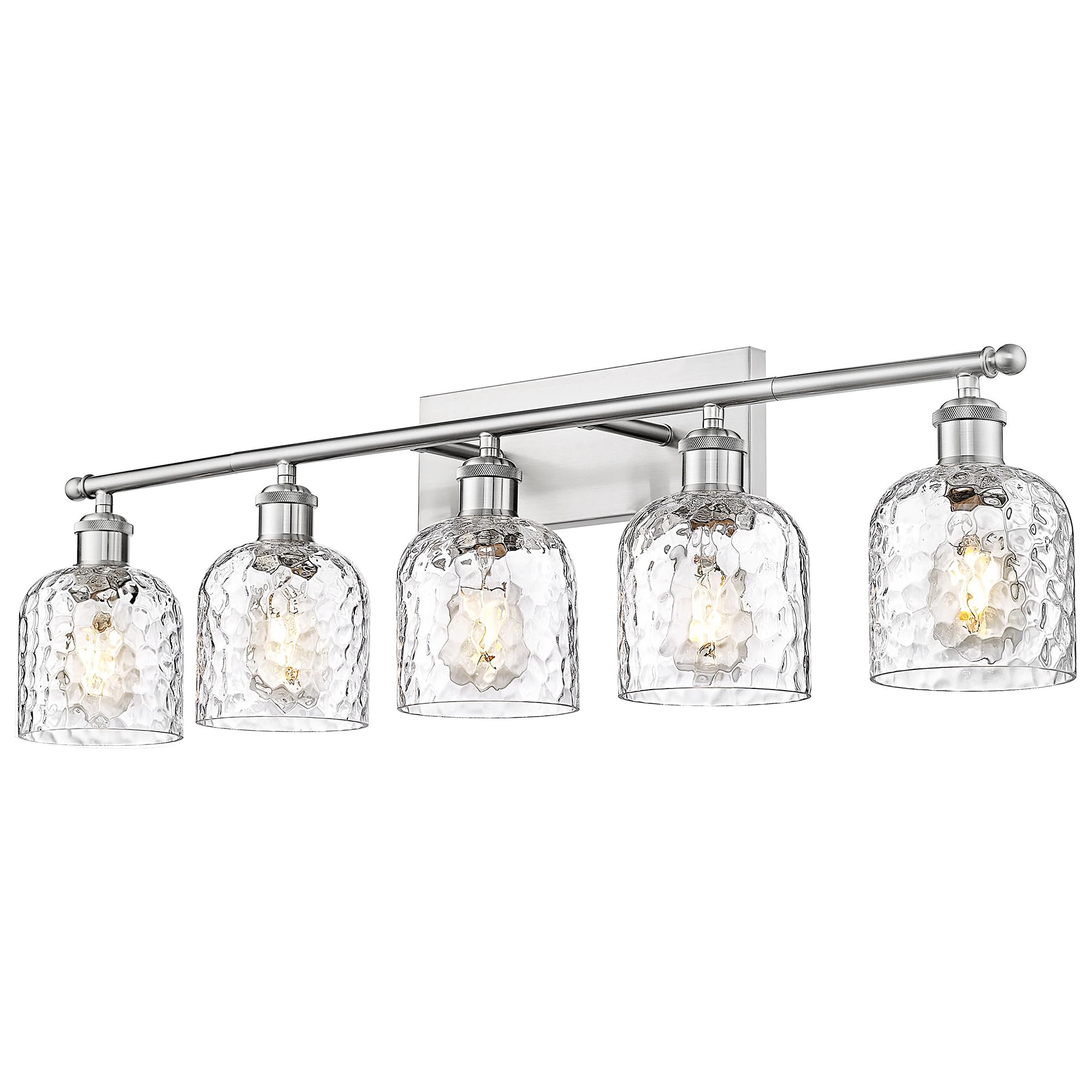 Modern Vanity Lights for Bathroom, Industrial 3-Light Chrome Bathroom Lights with Hammered Glass Shade, ZJF63B-3W CH