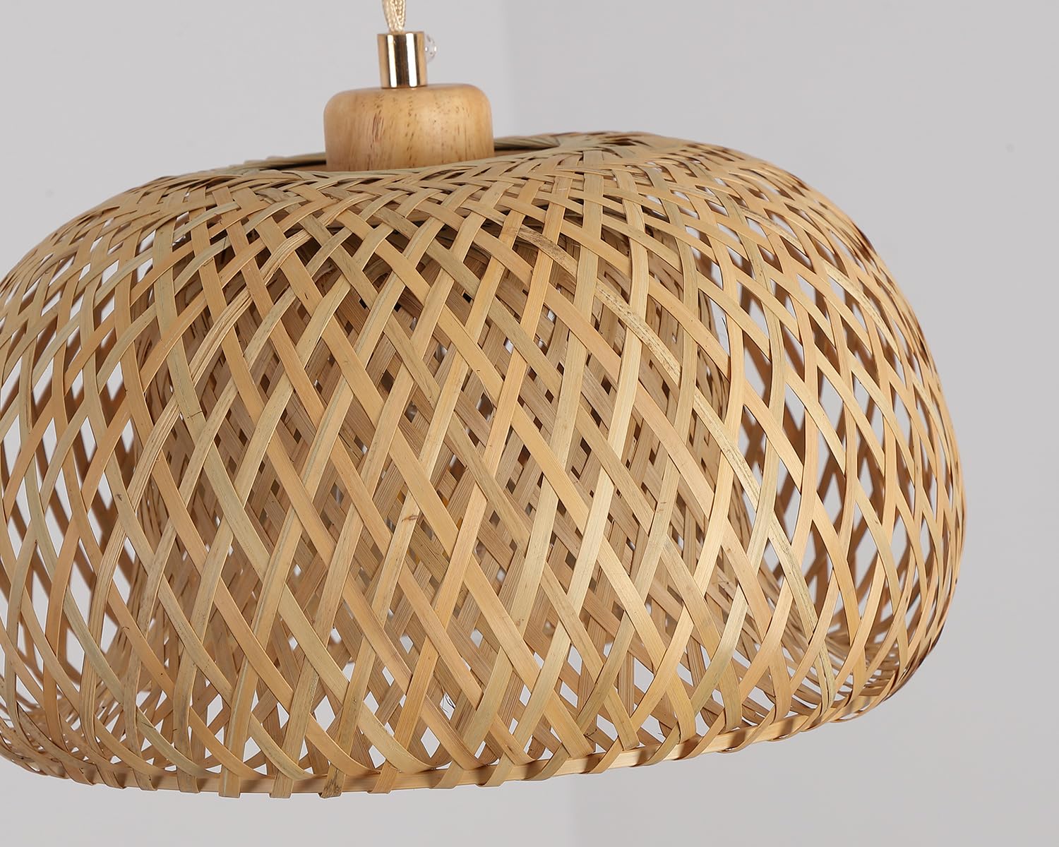 Bamboo Pendant Light Fixture One-Light Adjustable Boho Basket Handmade Woven Mini Pendant Lighting for Kitchen Island Sink Farmhouse Home