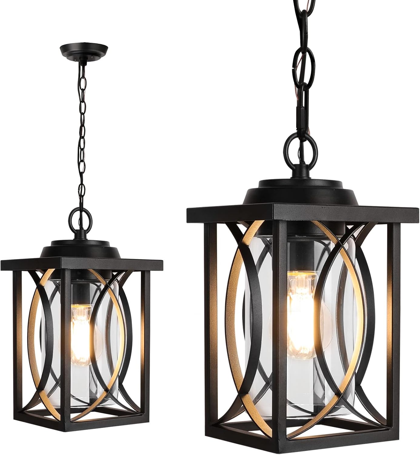 Outdoor Pendant Light Fixture, Modern Black Exterior Hanging Lantern Anti-Rust Metal Hanging Lights with Clear Glass Shade and Adjustable Chain for Porch Foyer Doorway Front Door 1 Pack