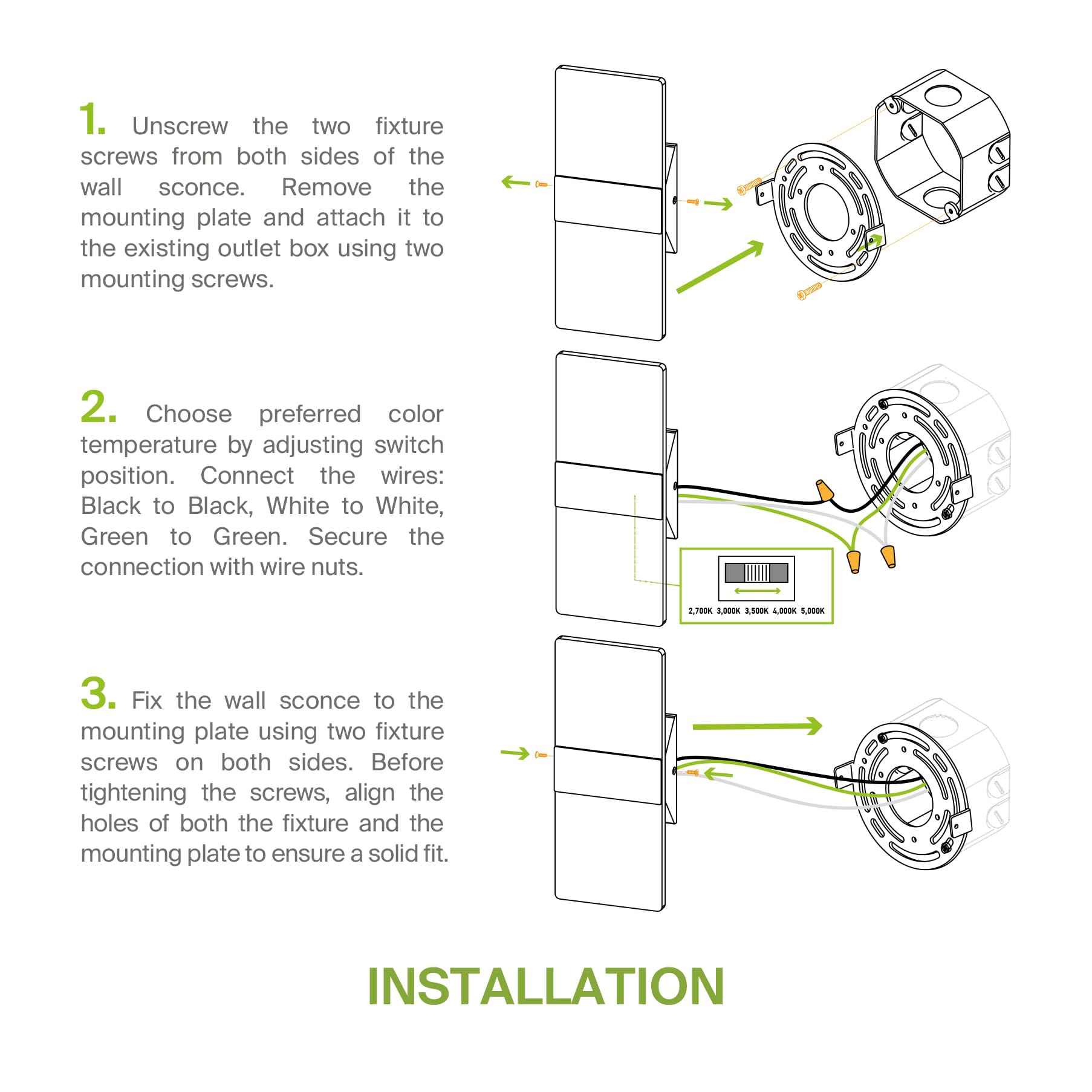 12 Inch LED Indoor Wall Sconce - Modern Interior 12W 2700K-5000K Adjustable Dimmable Wall Mounted Light Fixtures, Acrylic Glass Wall Lights for Stairway, Hallway - UL, Brushed Nickel