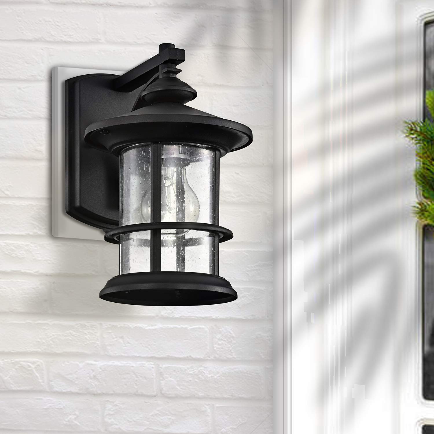 Oil Rubbed Bronze Outdoor Light Sconces Wall Mount, Clear Seedy Glass Large Exterior Porch Wall Lantern, 12.5" Outside Lights for House, Front Porch, Patio, Backyard