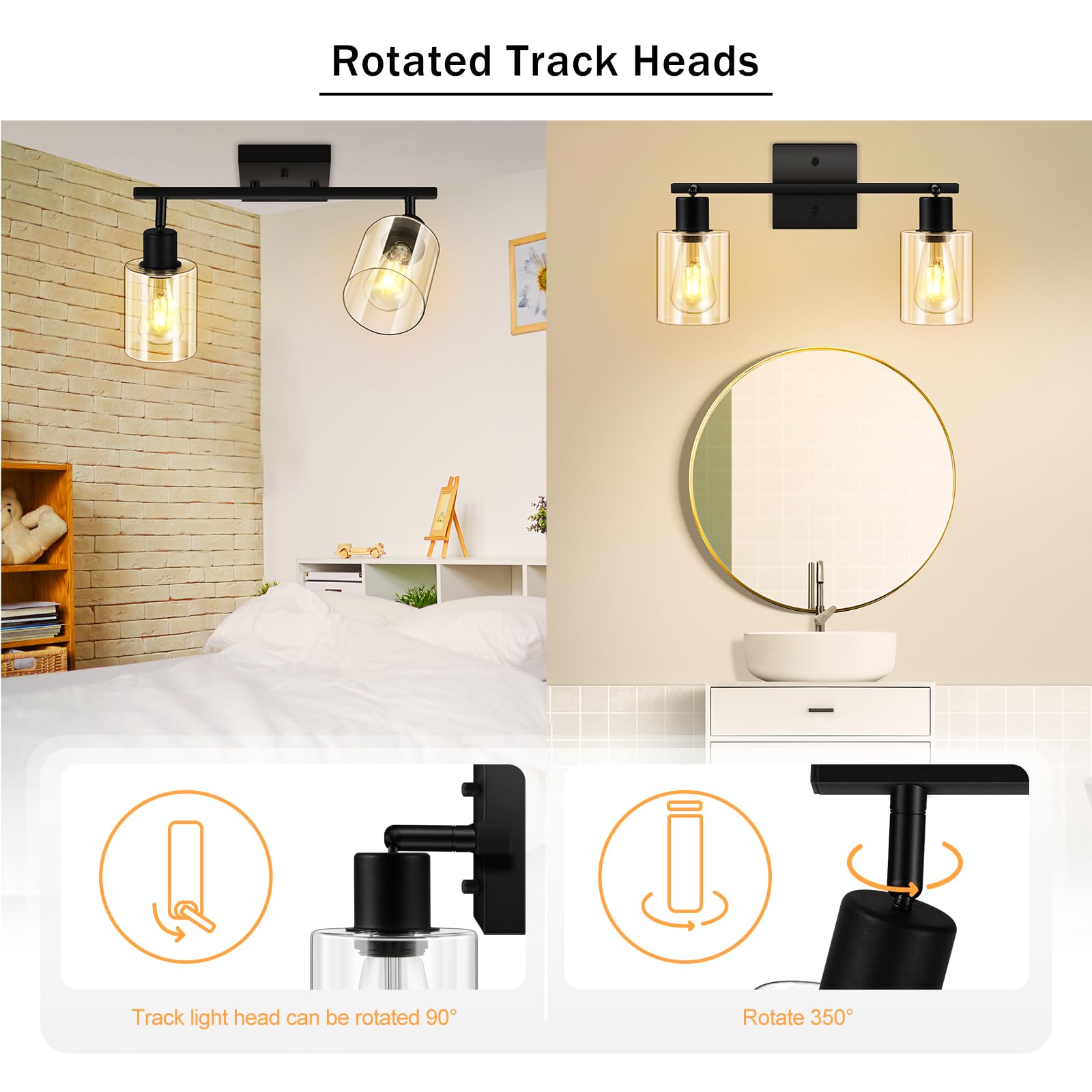 LED 4 Light Track Lighting Kit, 4 Way Ceiling Spot Lighting with Glass Lampshade, Flexibly Rotatable Light Head for Kitchen, Living Room, Bedroom, Bulb Not Included