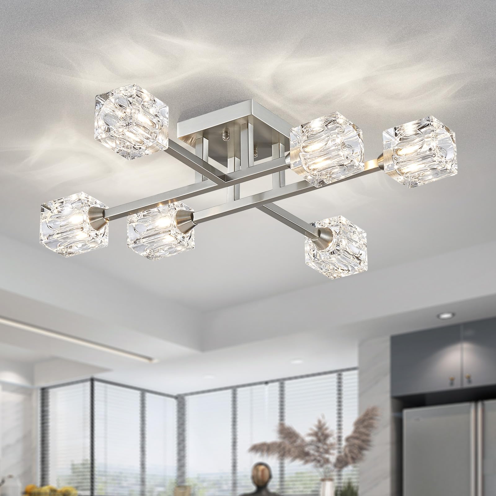 8-Light Semi Flush Mount Ceiling Light Fixture Modern Antique Gold Sputnik Chandeliers Fashion Lighting for Bedroom Dining Room Farmhouse Kitchen Office