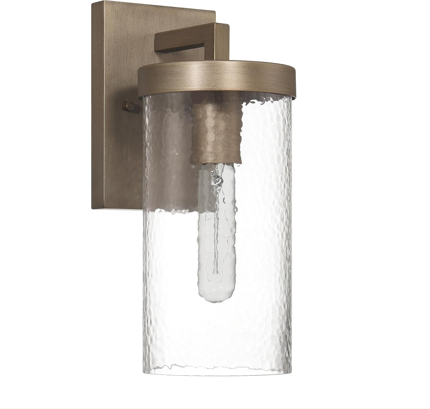 Modern Minimalist Cylindrical Textured Water Glass and Metal Wall Mounted Outdoor Light, Tuscan Gold