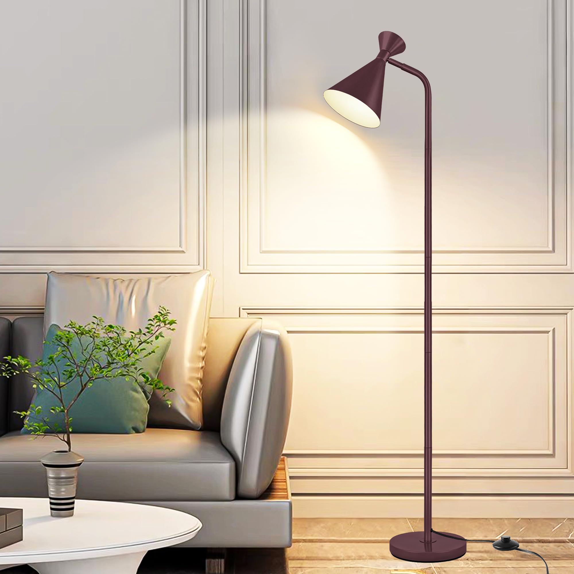 PARTPHONER Floor Lamp for Living Room, Modern Adjustable Metal Heads Standing Lamps, Simple Design Black Floor Lamp with Foot Switch for Bedroom, Office, Kids Room, Reading, Working(Bulb Not Included)