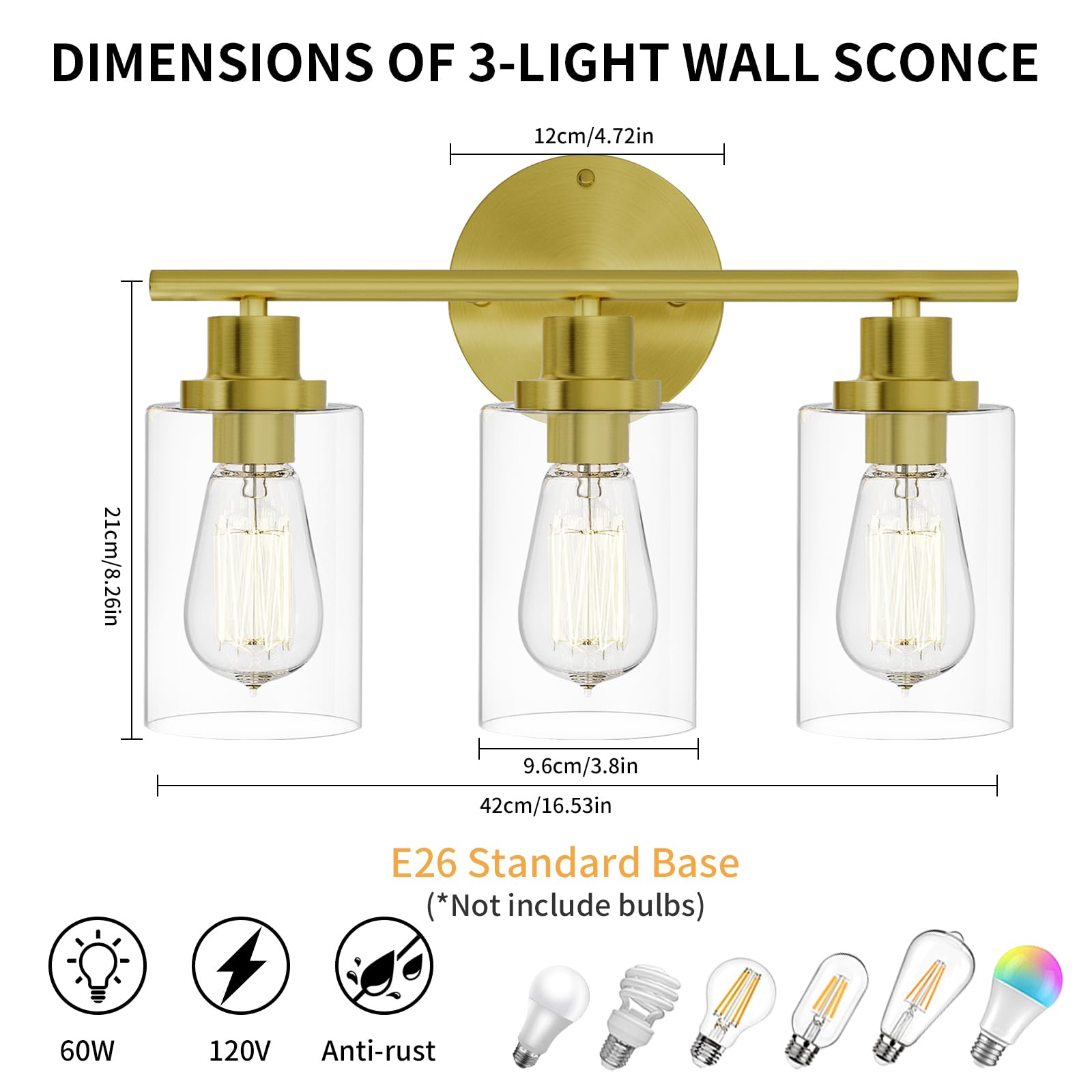 1-Light Bathroom Wall Sconce, Matte Black Vanity Light, Modern Wall Light Fixture with Clear Glass Shade and E26 Bulb Base, Wall Lamp Wall Mount Light Fixtures for Mirror, Bedroom, Hallway