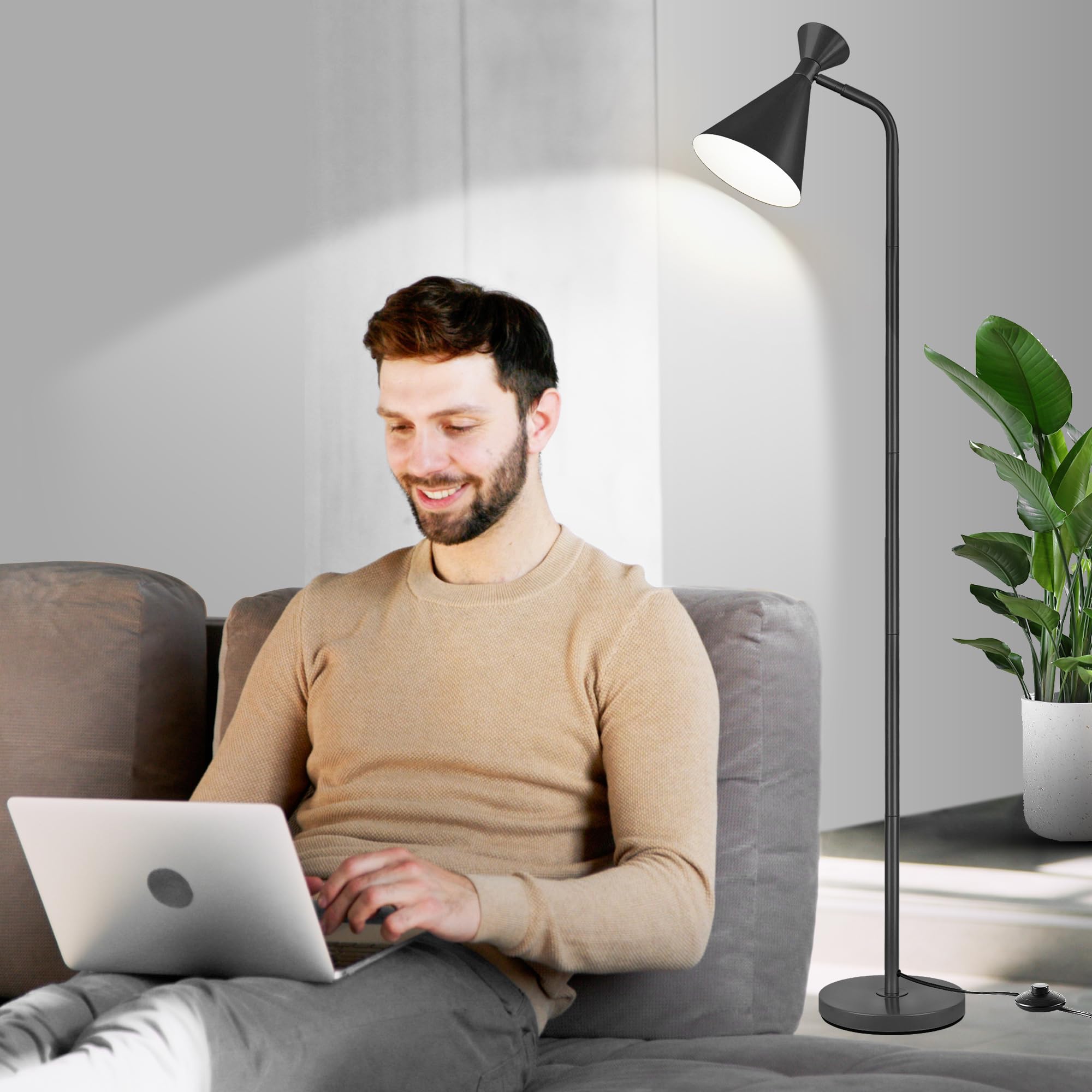 PARTPHONER Floor Lamp for Living Room, Modern Adjustable Metal Heads Standing Lamps, Simple Design Black Floor Lamp with Foot Switch for Bedroom, Office, Kids Room, Reading, Working(Bulb Not Included)