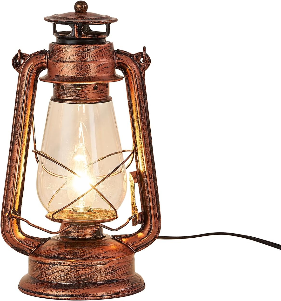 NOXARTE Rustic Lantern Table Lamp Plug-in Old Fashioned Night Light Perfect for Bedroom Living Room H15 Inch x W7 Inch