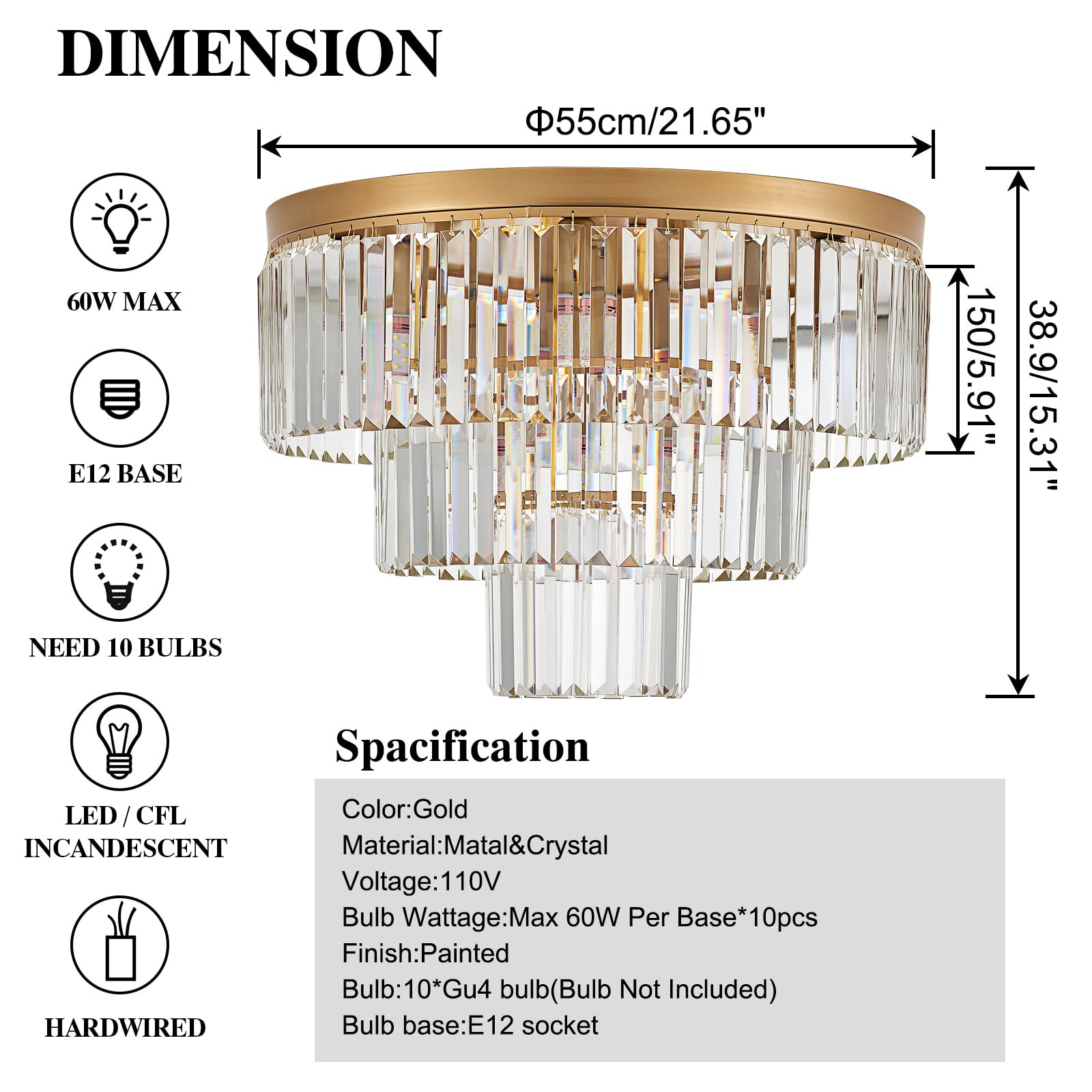 Gold Crystal Pendant Light Mini Modern Luxury Crystal Pendant Light Perfect for Dining Room, Bedroom, Kitchen, Living Room 3-Pack