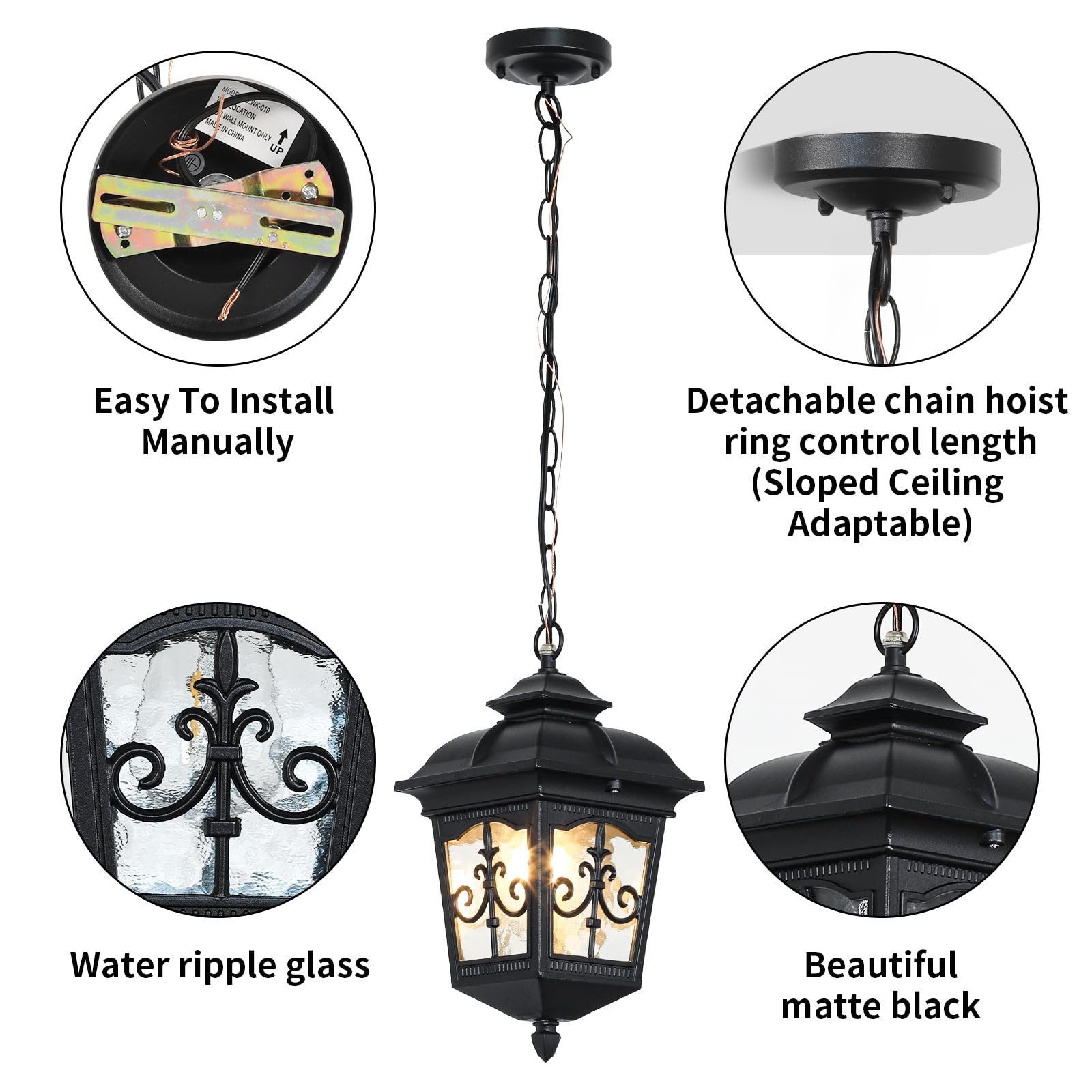 Black Outdoor Pendant Light for Porch Patio Entryway Yard Front Door Beach, Waterproof Pendant Lamp Fixture Indoor Hanging Lantern for Kitchen Dinning Room(1 Pack)