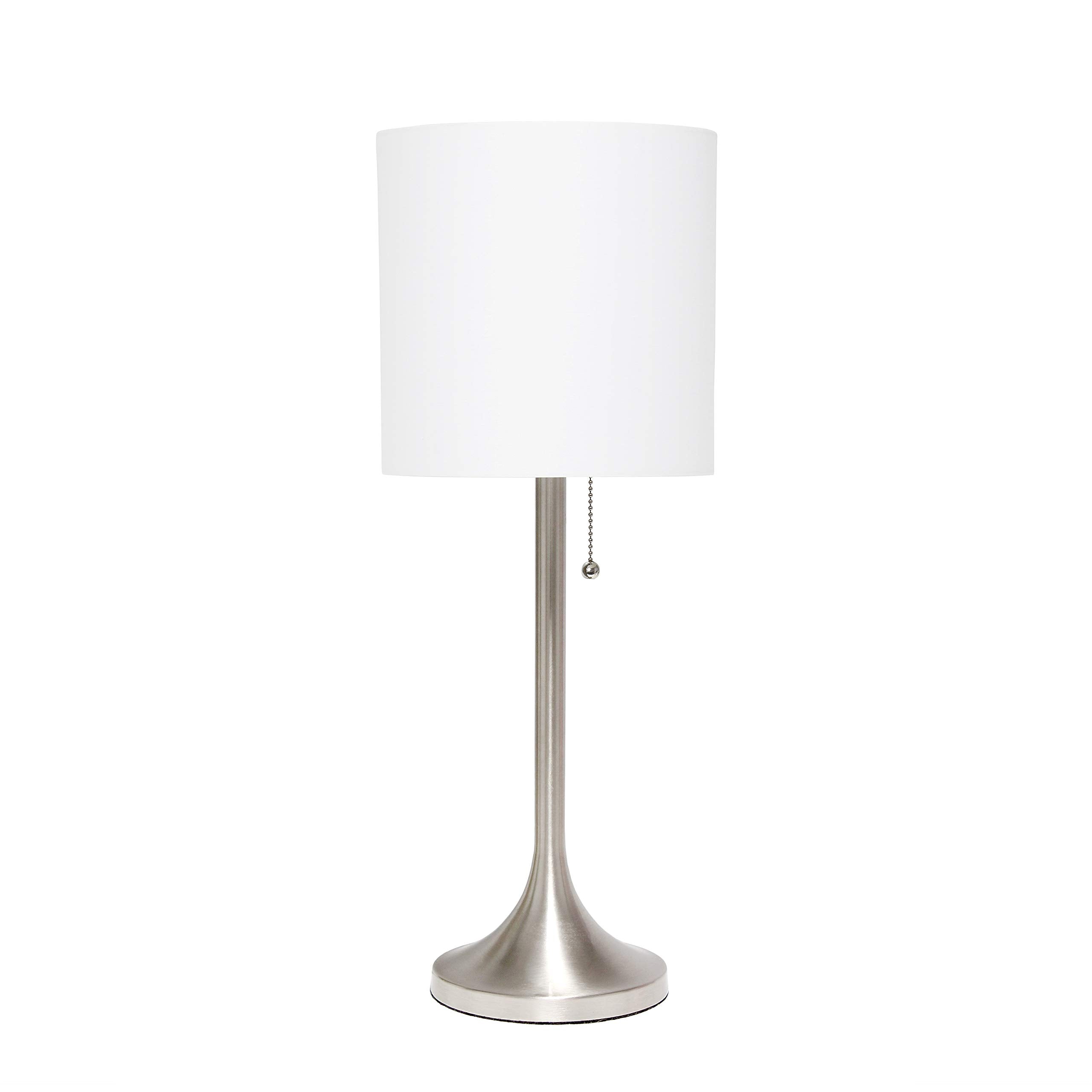 Tapered Fabric Drum Shade Table Lamp, Gold and White, 8 x 8 x 21