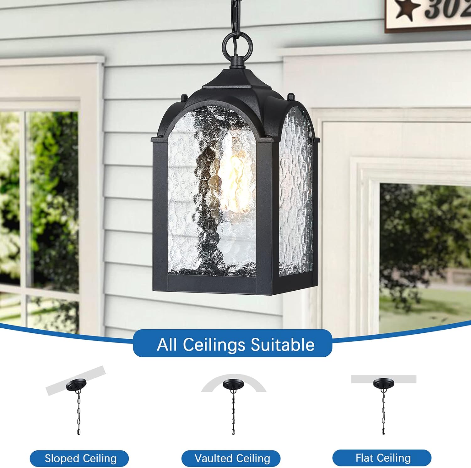 Outdoor Pendant Lights,Waterproof Modern Farmhouse Exterior Hanging Porch Light with Adjustable Chain in Black Finish for Front Door Patio Entryway Balcony