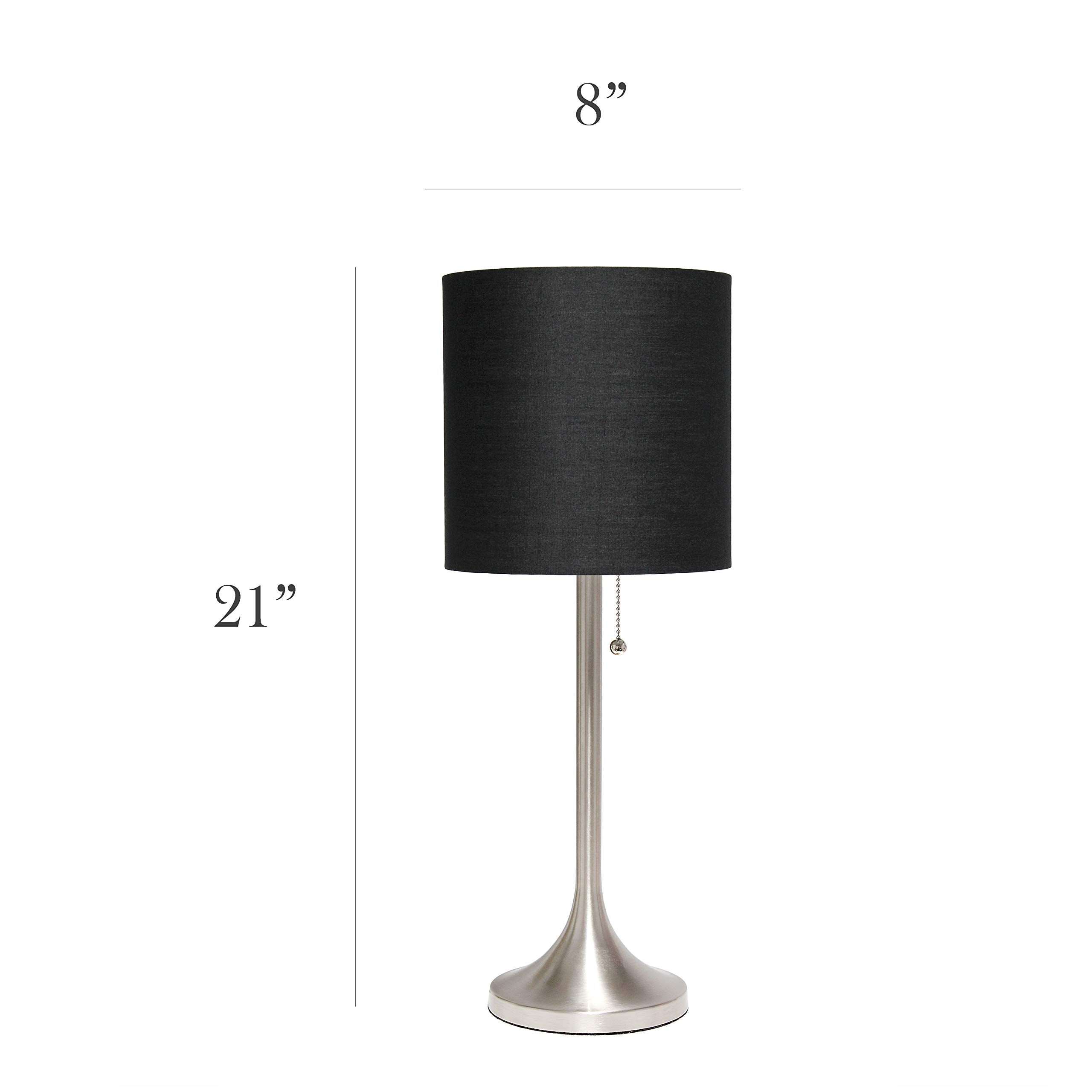 Tapered Fabric Drum Shade Table Lamp, Gold and White, 8 x 8 x 21