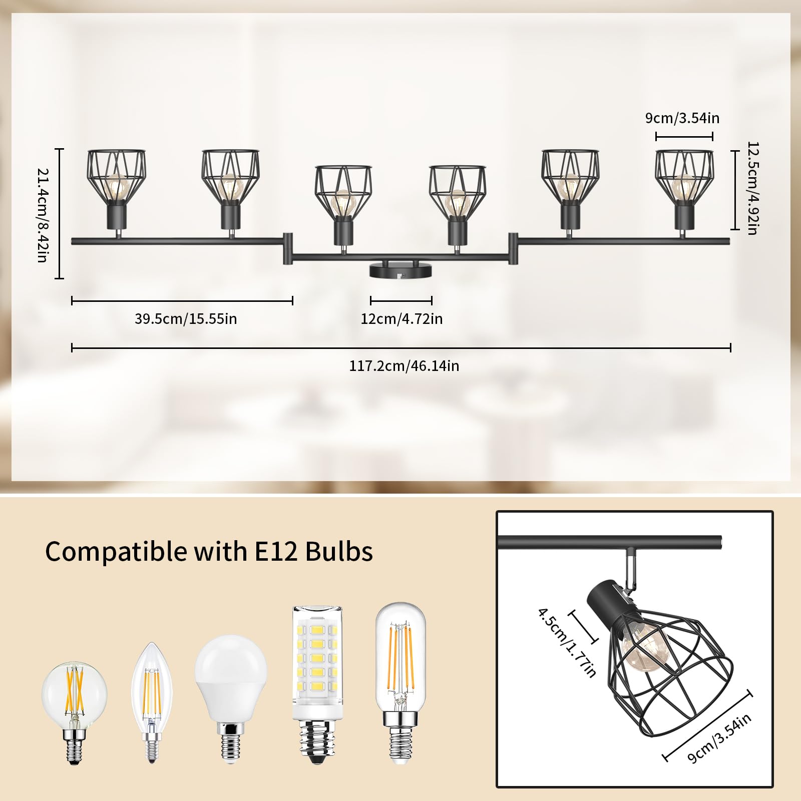 6 Light Track Lighting Fixtures, Black Ceiling LED Track Lighting Kit with Flexibly Rotatable Track Heads&G10 Socket, Modern Ceiling Spotlight for Kitchen, Office, Closet, Studio, Bedroom