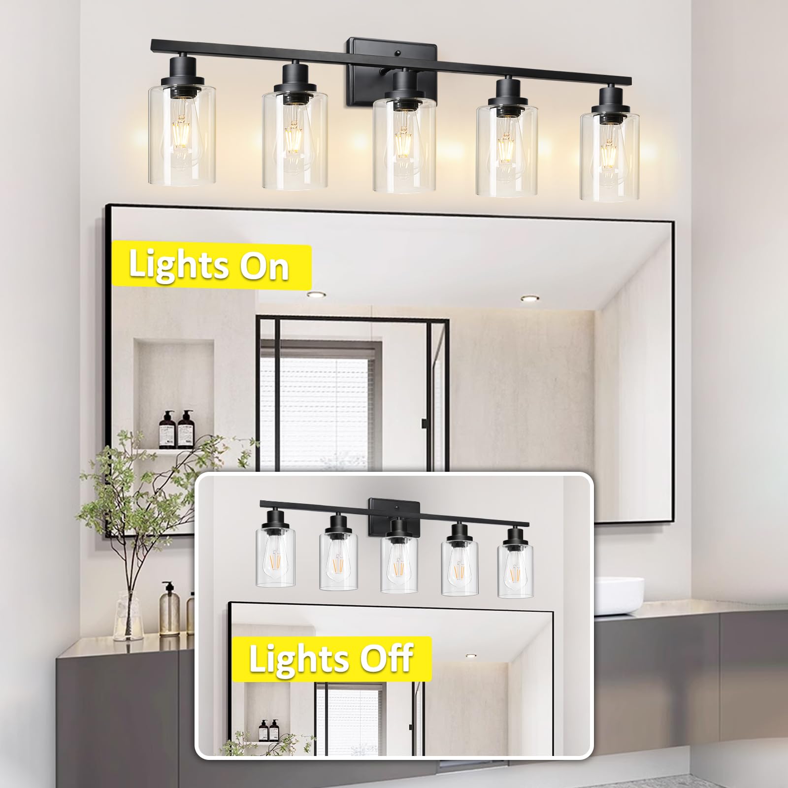 Ascher Bathroom Vanity Light Fixtures, 3 Light Wall Sconces Lighting with Clear Glass Shade, Brushed Nickel Wall Lights for Mirror, Kitchen, Living Room, Gallery, E26 Base (Bulbs Not Included)