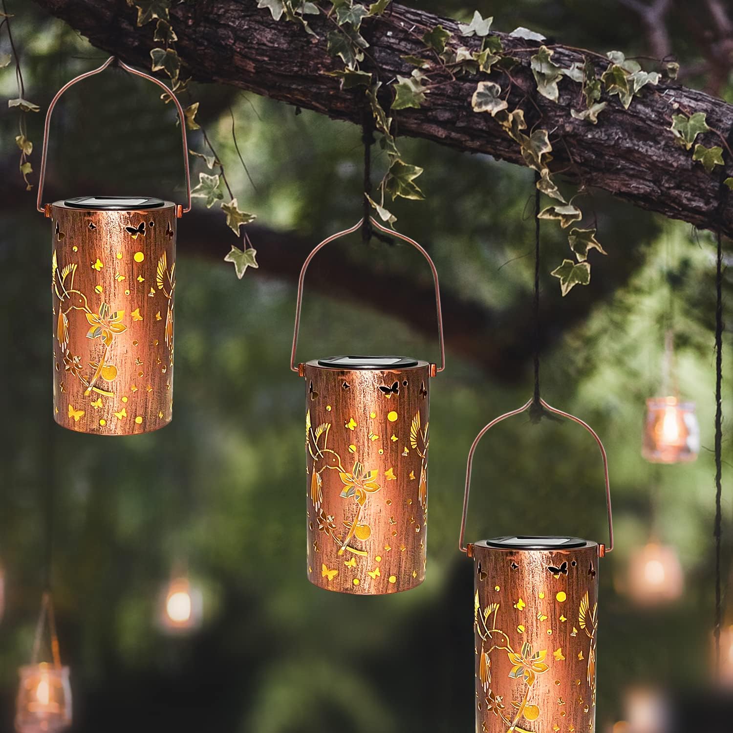 Hummingbird Solar Lantern Lights Outdoor Hanging, Metal Decor Lanterns-Waterproof LED Decorative Light for Garden Patio Yard Lawn Backyard Front Porch as Gifts for Mom Grandma Women