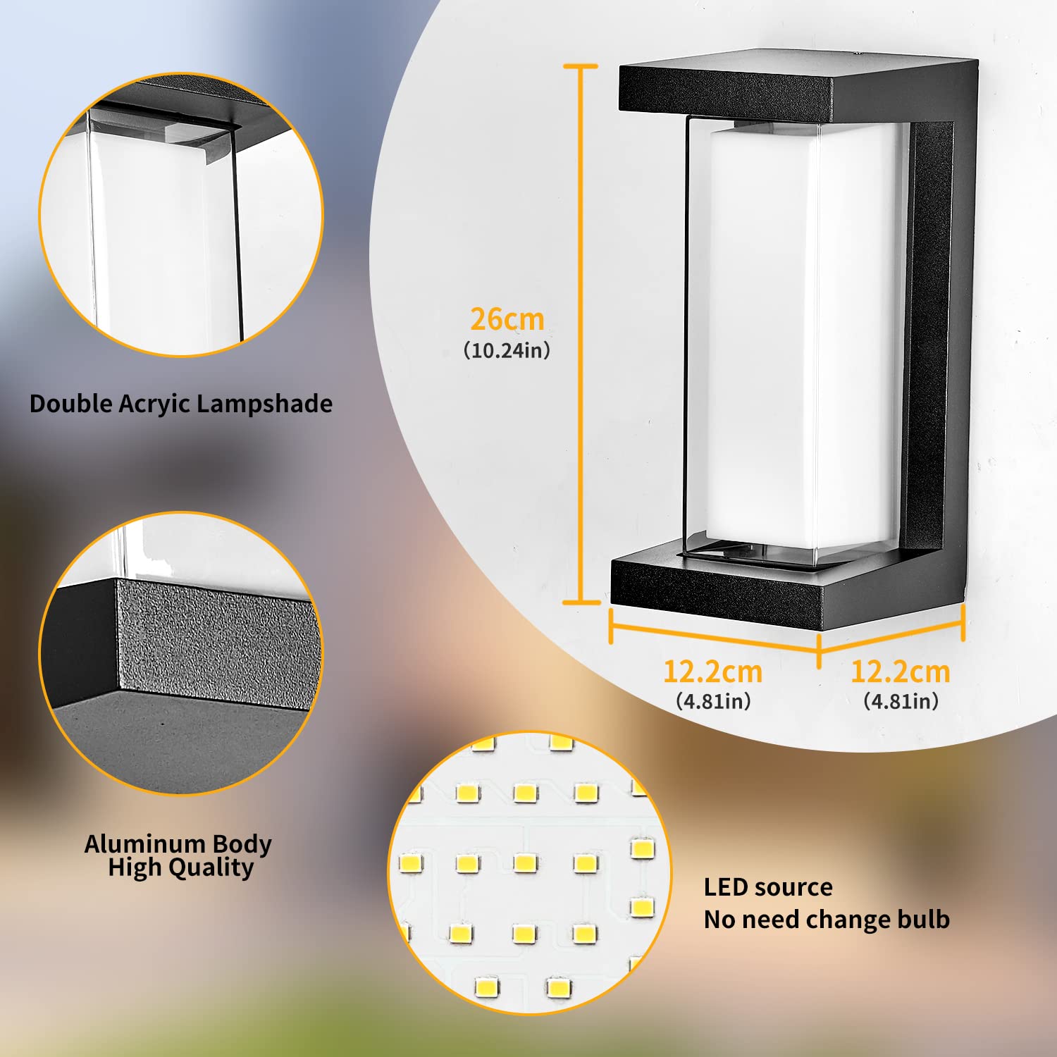 LED 18W Modern Rectangular Outdoor Wall Sconce Light 3000K Outside Light for House Patio, Black with Full Border Warm White, IP64 Waterproof Outdoor Wall Lights for House Patio Exterior Wall