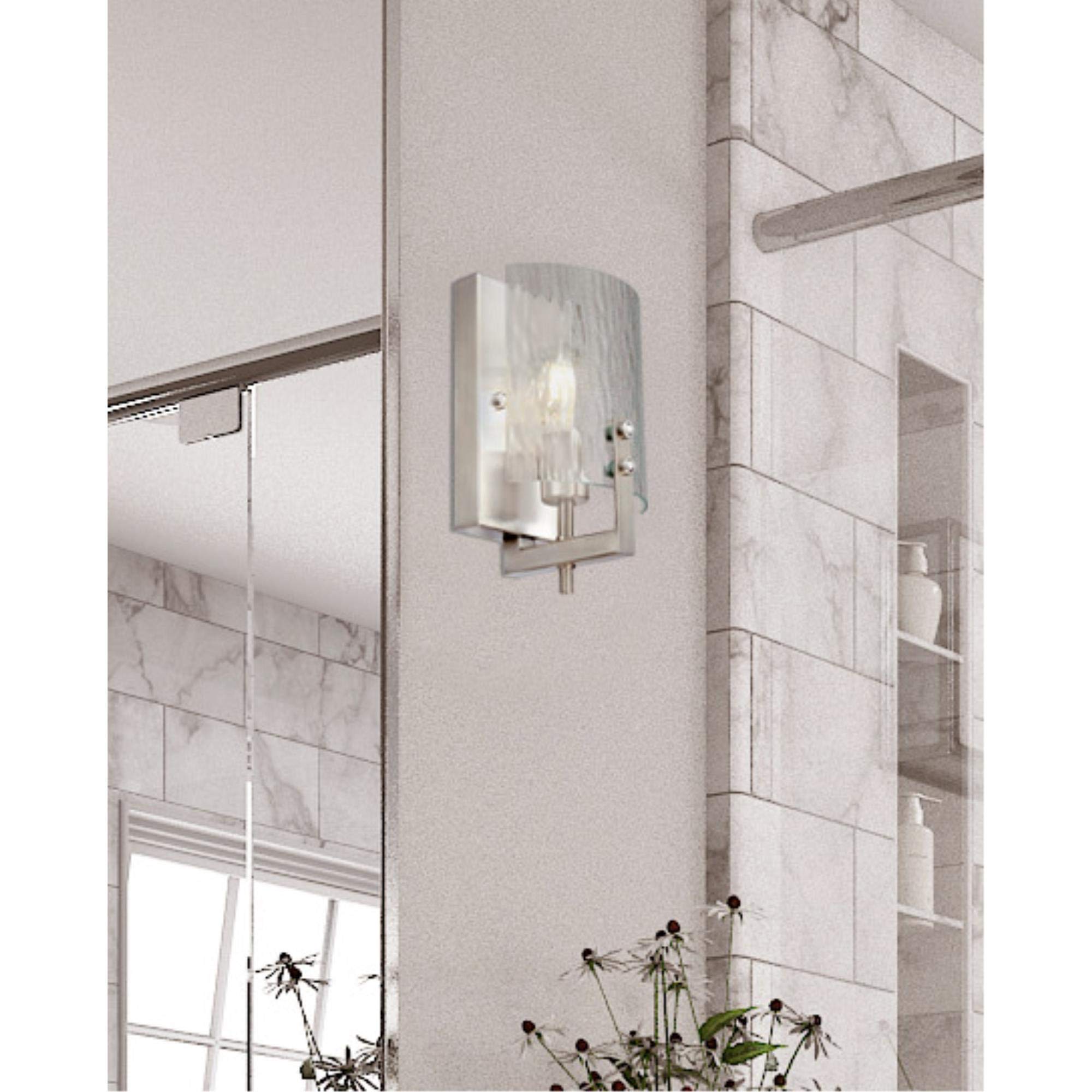 One Indoor Fixture, Finish Wall Sconce, 1-Light, Brushed Nickel Frosted Glass