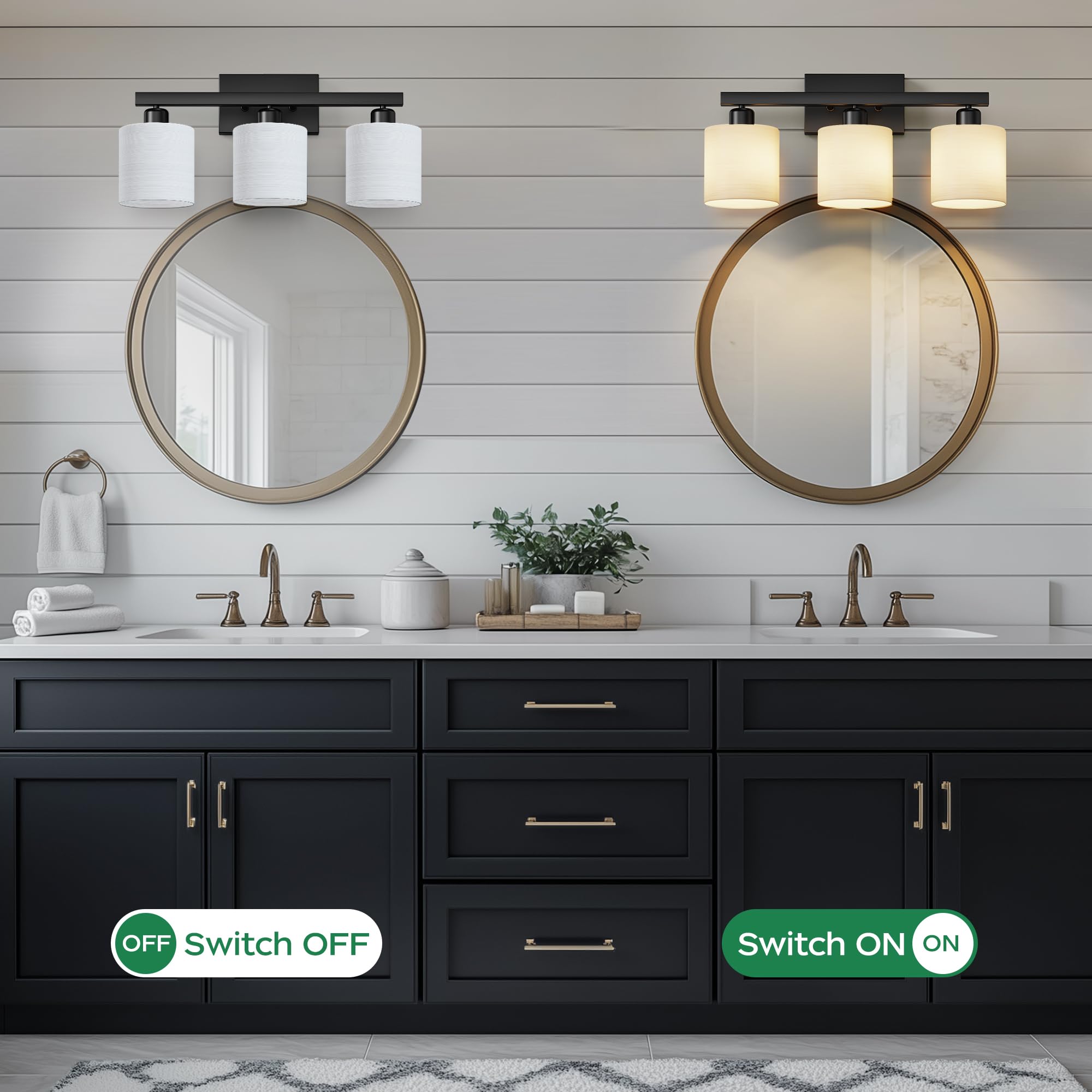 Bathroom Light Fixtures, Bathroom Lighting Fixtures Over Mirror, Classic Vanity Lights, Modern Bathroom Vanity Light with Textured Frosted Opal White Glass Shades, Brushed Nickel, 3-Light