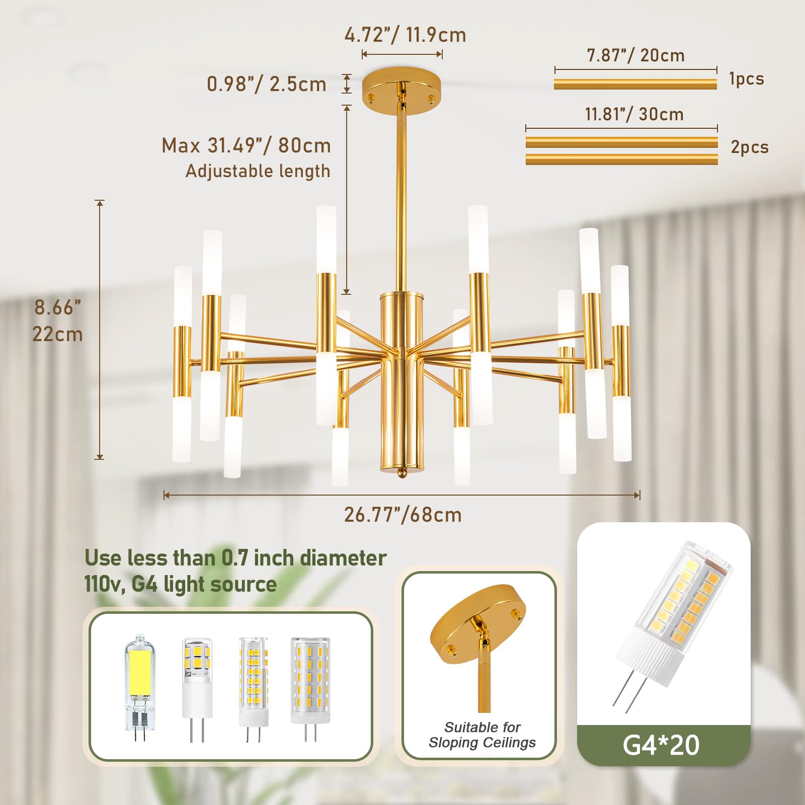 20-Light Gold Chandelier, Modern Farmhouse Dining Room Chandelier Over Table, E12 Metal Candle Pendant Light Fixtures Industrial Chandeliers for Bedroom, Foyer, Living Room and Entryway