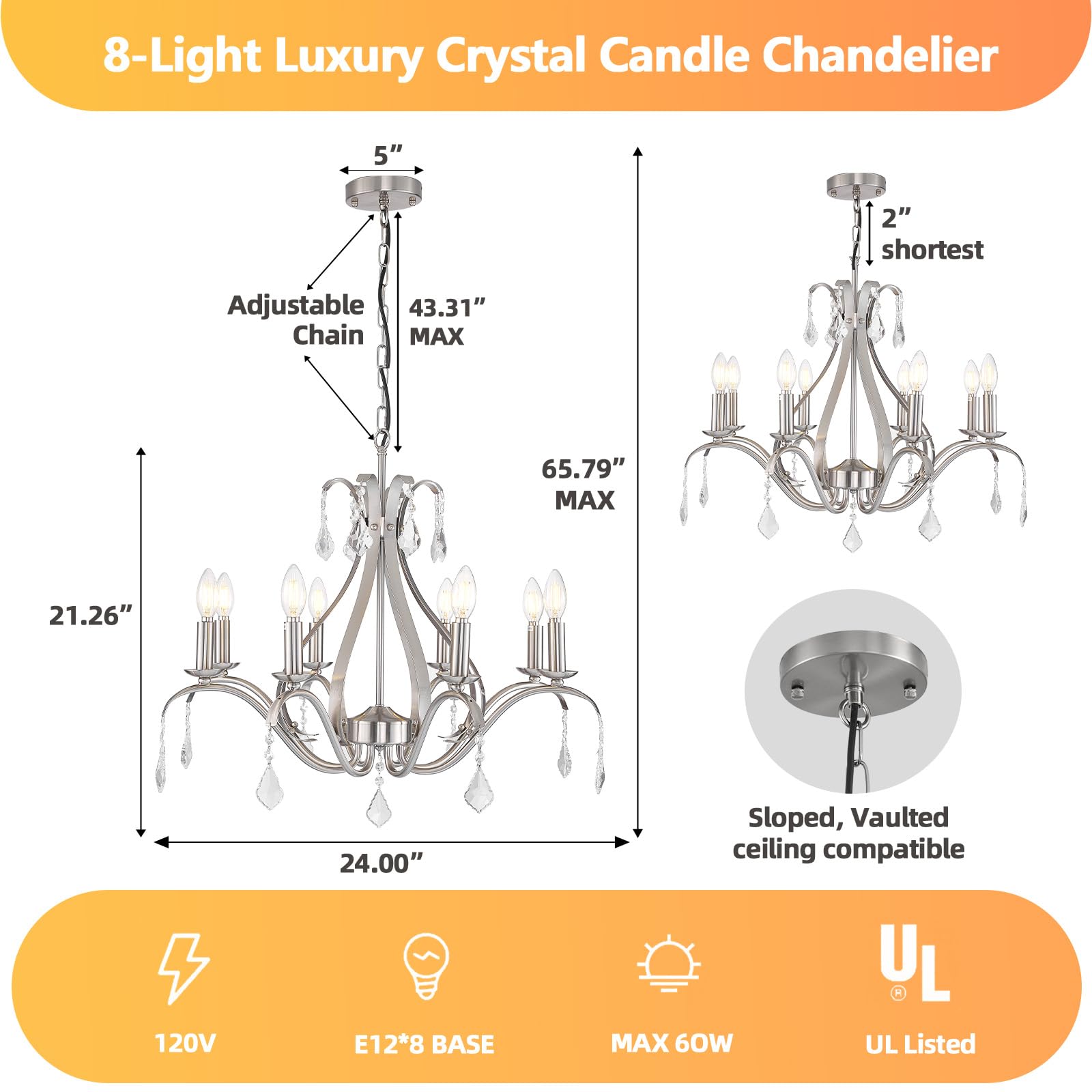 Gold Chandelier Light Fixtures Farmhouse: Modern Chandeliers for Dining Room, 8-Light Gold Crystal Chandelier, Foyer Chandeliers for High Ceilings, for Entryway,kitchen,Bedroom,Living Room,Staircase