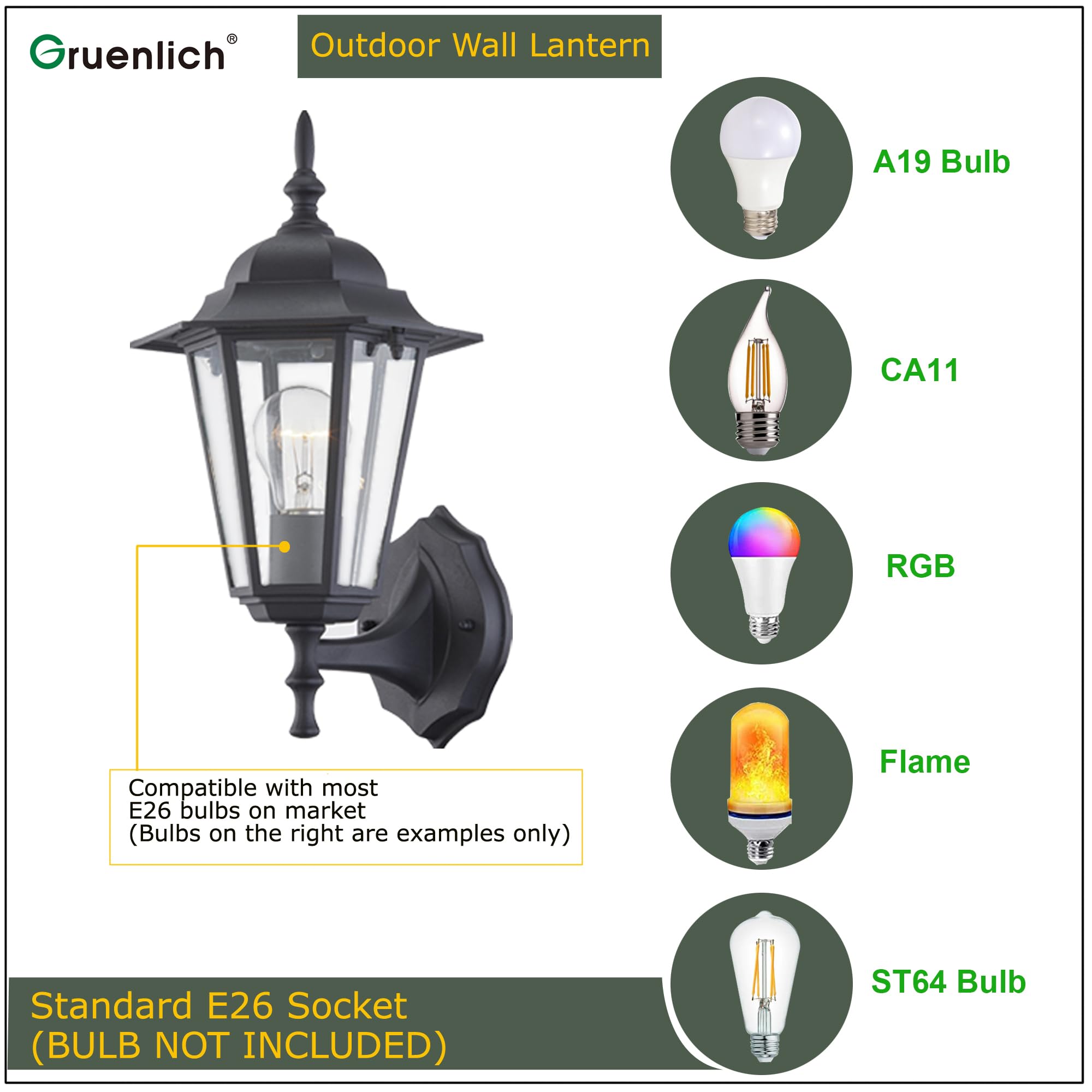 Outdoor Wall Lantern, Wall Sconce as Porch Lighting Fixture with E26 Medium Base, Aluminum Housing Plus Glass, Water-Proof, Bulb Not Included, White Finish, 1 Pack