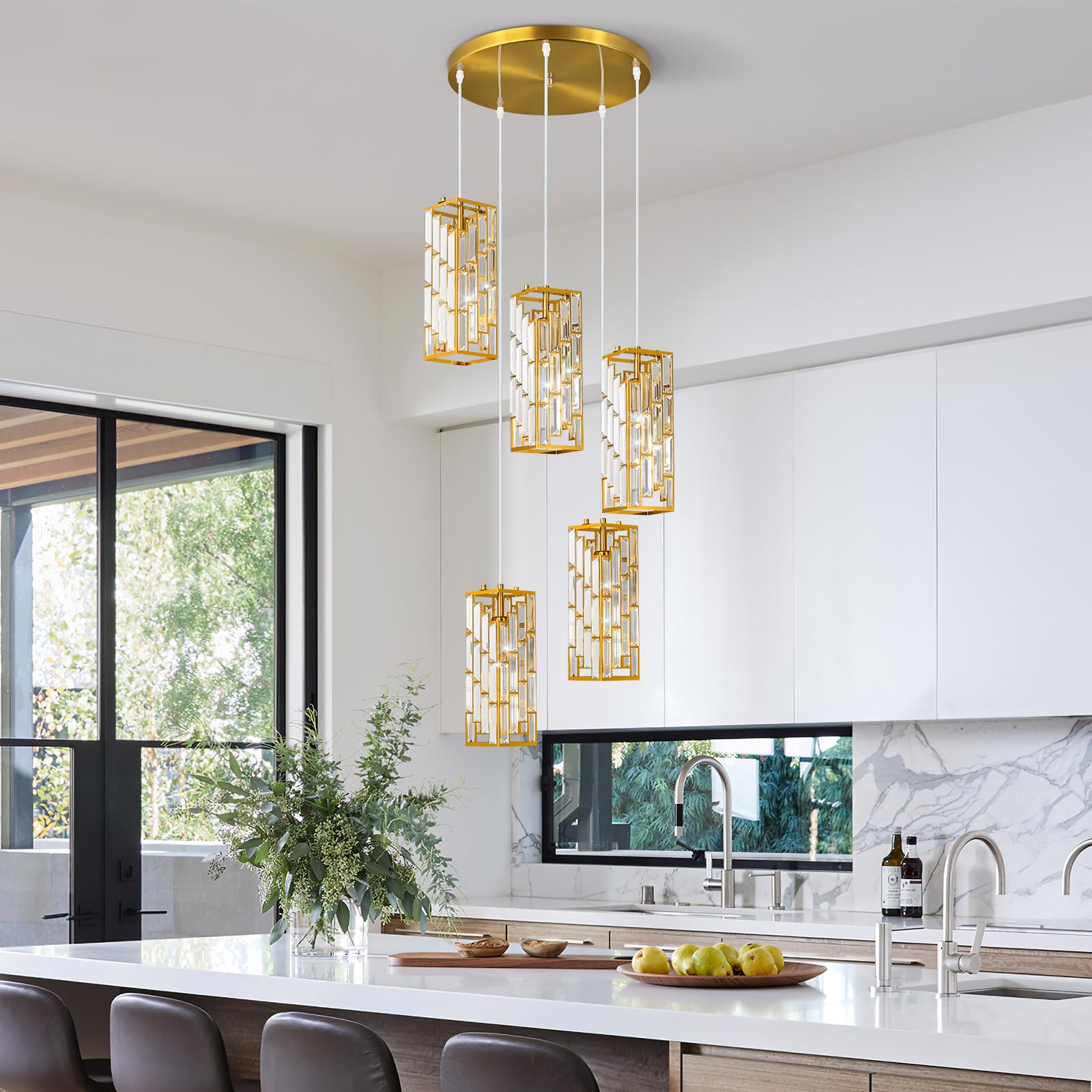 Gold Pendant Lighting Modern Pendant Light, Mini Crystal Chandeliers,Adjustable Pendant Light Fixture for Kitchen Island Dinning Room Bedroom (3 Pack)