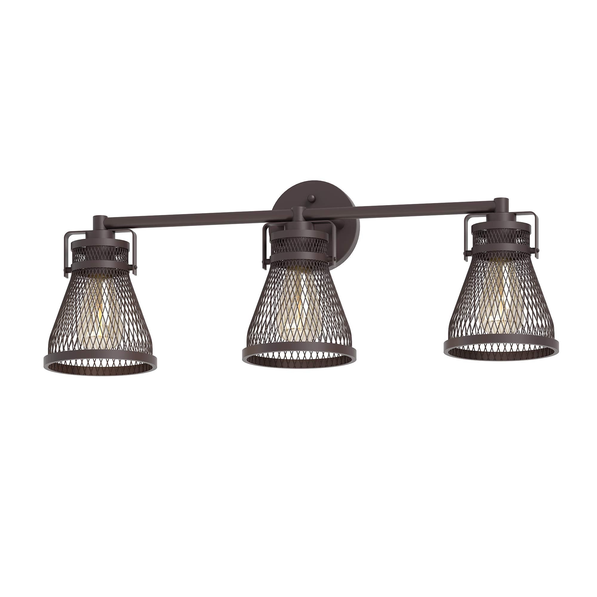 27" Wide 3-Light Oil-Rubbed Bronze Wall Sconce, Metal Mesh Shade Bathroom Vanity Light, Bulb Not Included, IN-0441-3-BZ