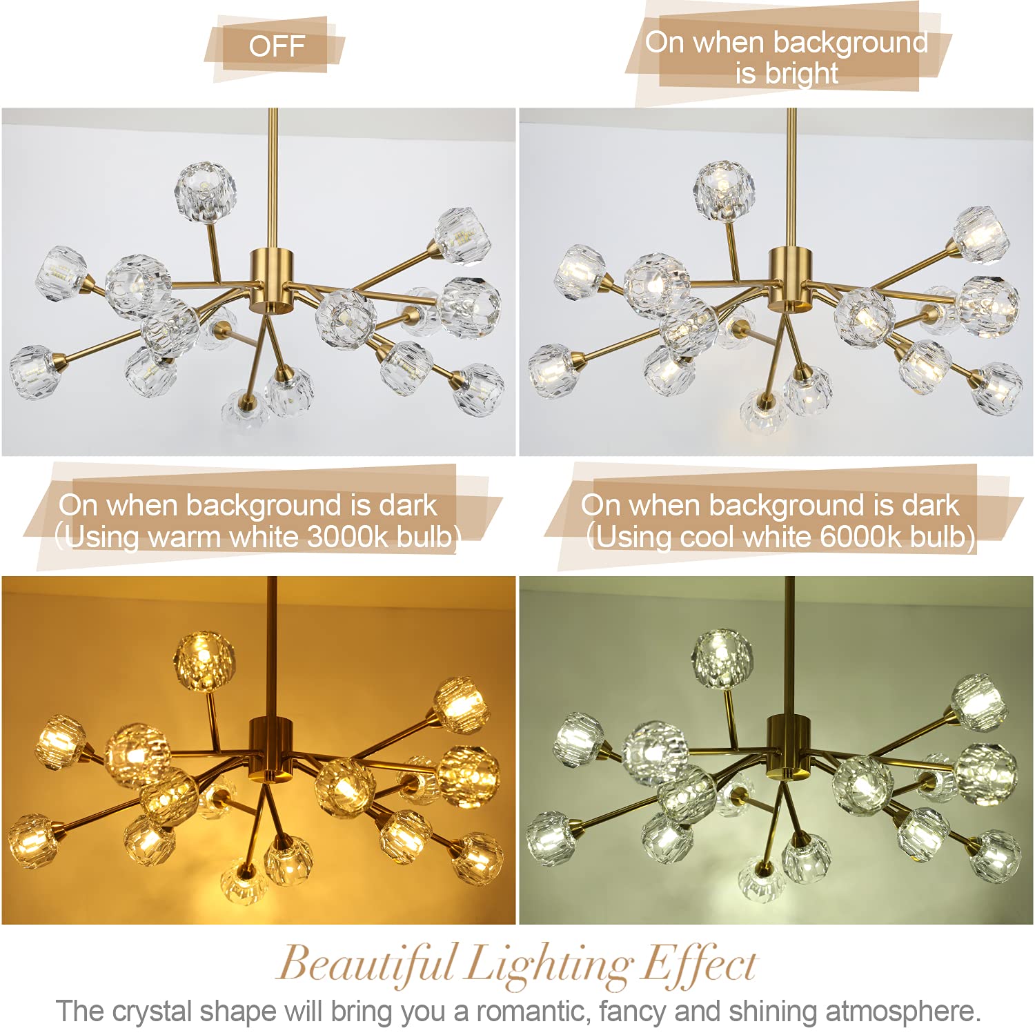 Sputnik Chandeliers for Dining Room Light Fixture, Modern Crystal Chandeliers, 9 Lights Gold Chandelier for Living Room Bedroom, Dining Room Chandelier Over Table, Kitchen Light Fixtures