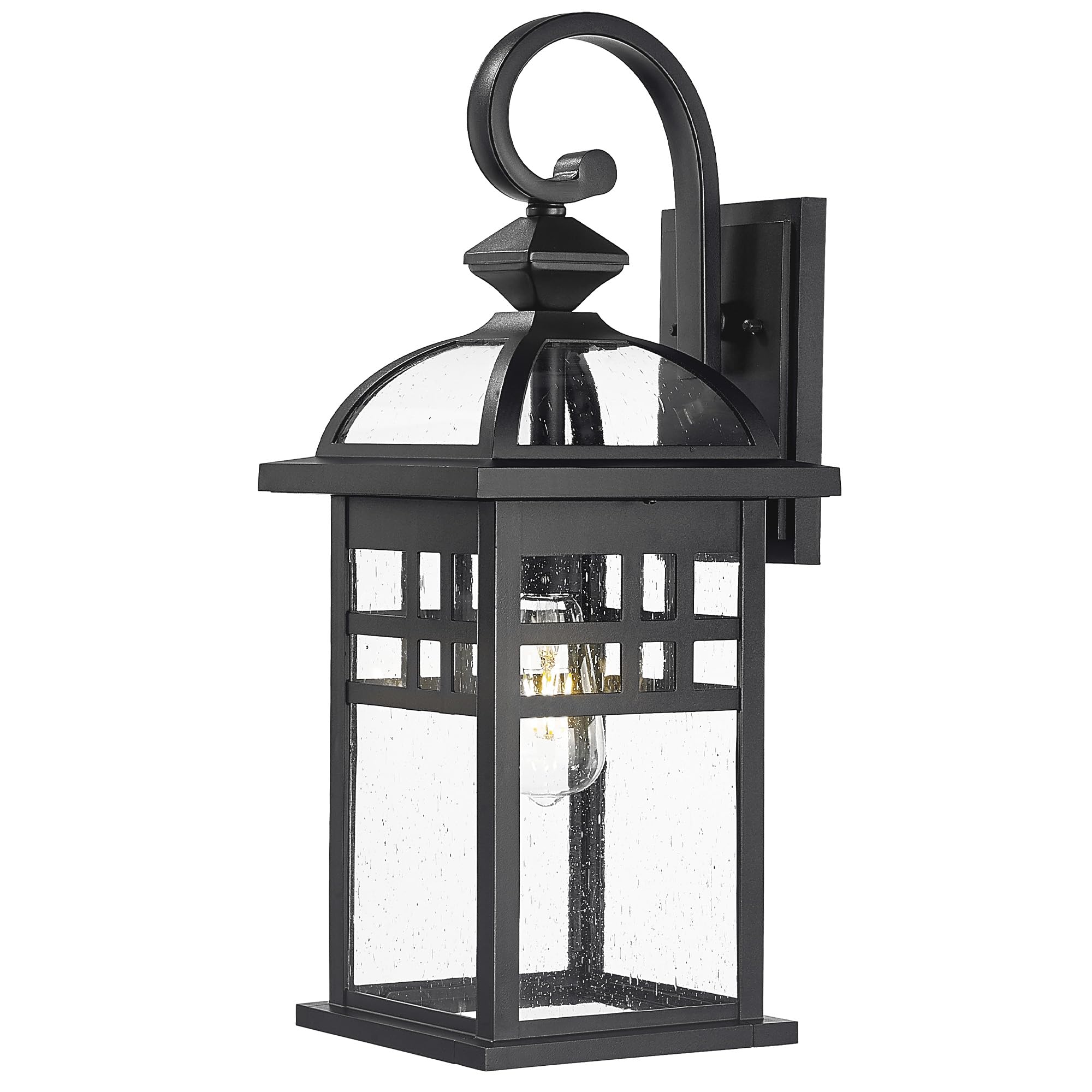 20 Inch Outdoor Pendant Light for Porch, Outdoor Chandelier for Porch, Die-Cast Aluminum with Seeded Glass, Black Finish, DE281H-M BK