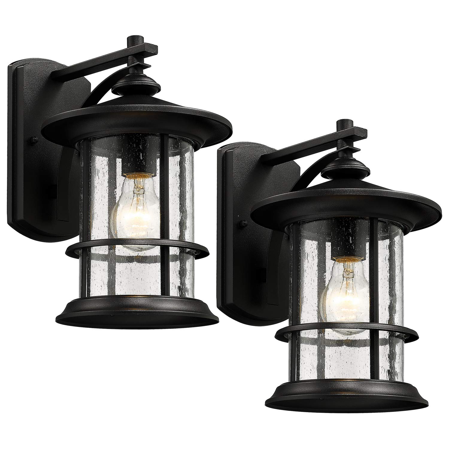 Oil Rubbed Bronze Outdoor Light Sconces Wall Mount, Clear Seedy Glass Large Exterior Porch Wall Lantern, 12.5" Outside Lights for House, Front Porch, Patio, Backyard