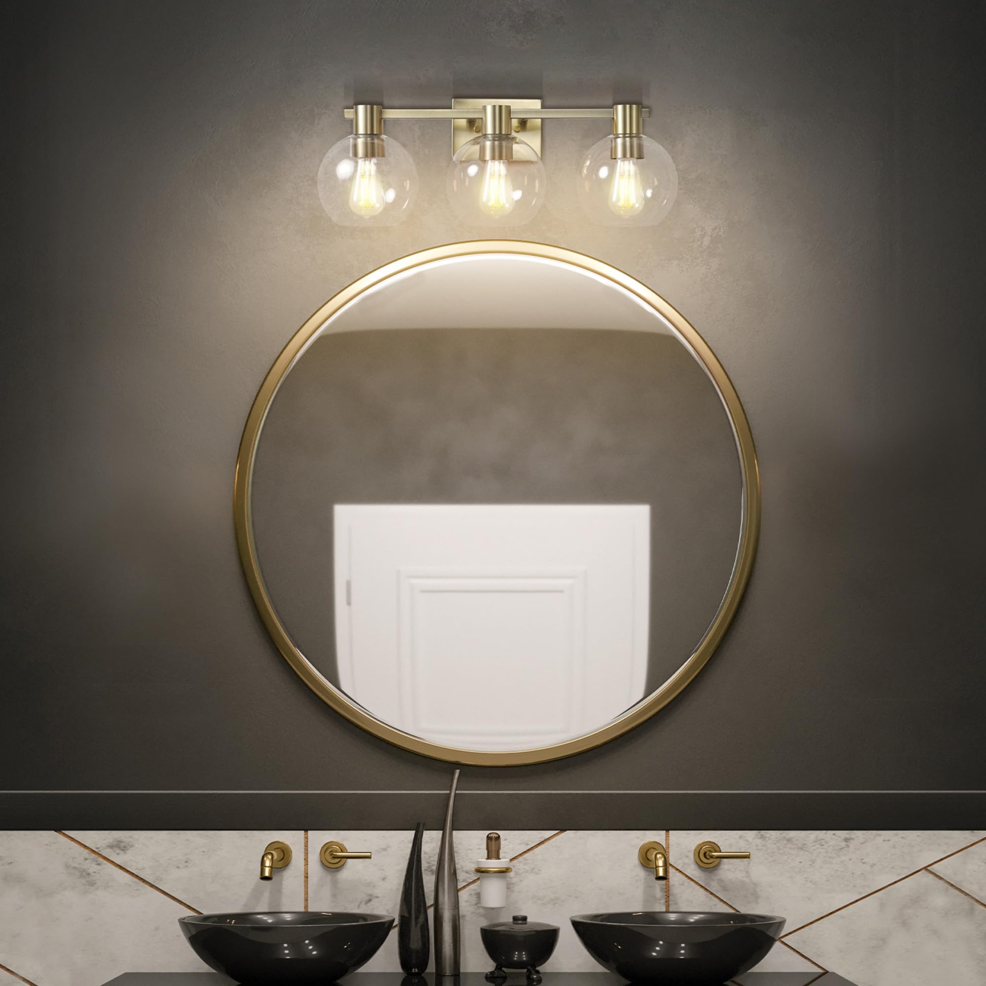 3-Light Vanity All-in-One Bathroom Set, 5 Piece Brushed Steel Finish, 70, Bulb Not Included