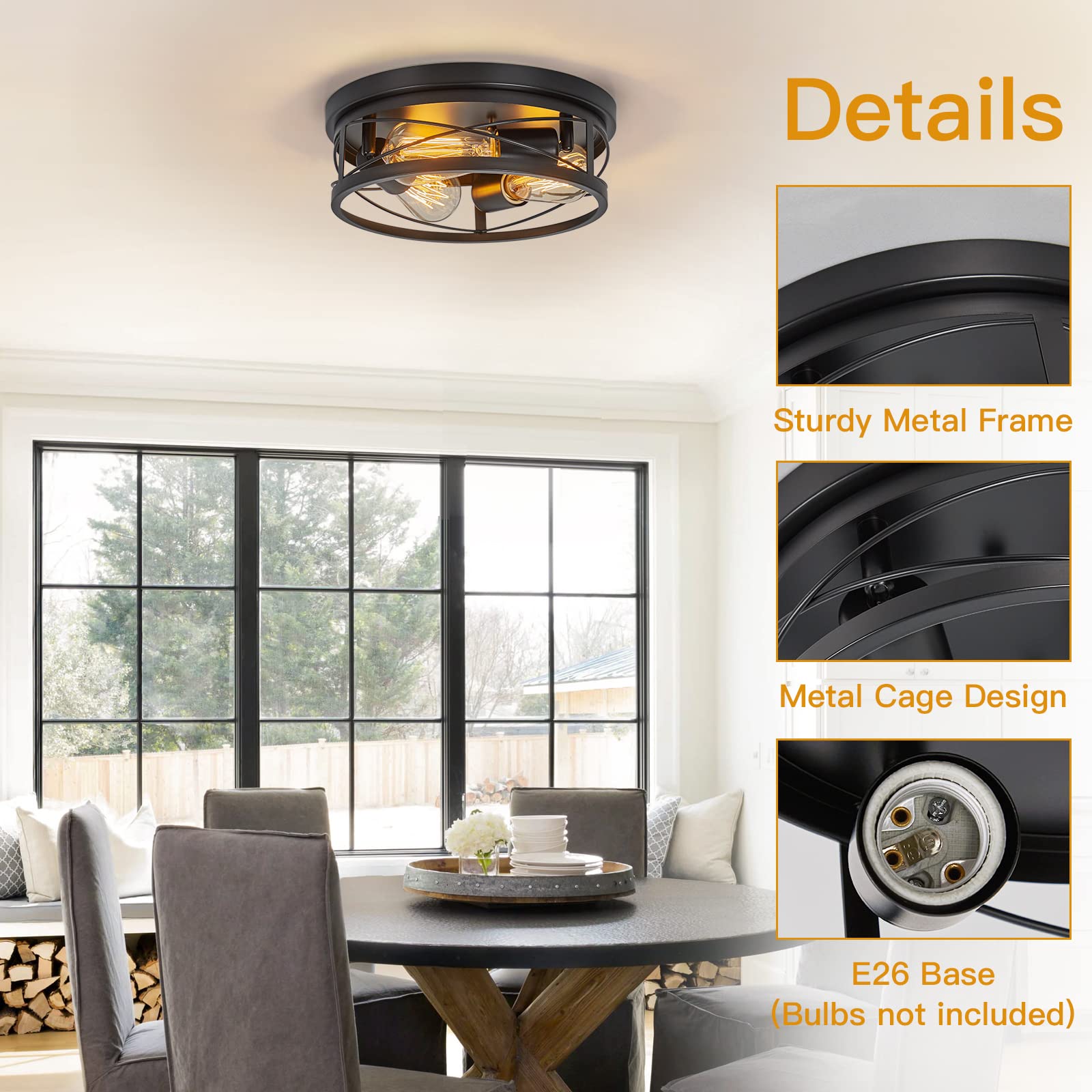 Semi Flush Mount Ceiling Light Brushed Nickel Ceiling Light Fixtures 3-Light Modern Kitchen Light Fixtures Metal Cage Ceiling Lights for Bedroom Dining Room Living Room Hallway Foyer