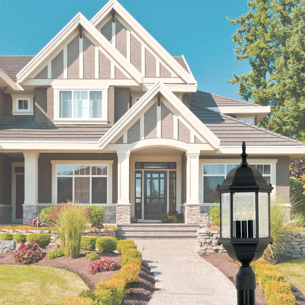 Outdoor Light Fixture, 14 Inch Exterior Wall Mount Lantern Sconce, Clear Glass Porch Lights for Front Door, Patio, and House Garage, Black, 2961-BK