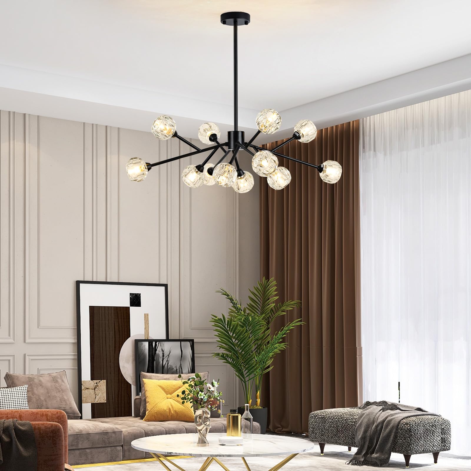 Sputnik Chandeliers for Dining Room Light Fixture, Modern Crystal Chandeliers, 9 Lights Gold Chandelier for Living Room Bedroom, Dining Room Chandelier Over Table, Kitchen Light Fixtures