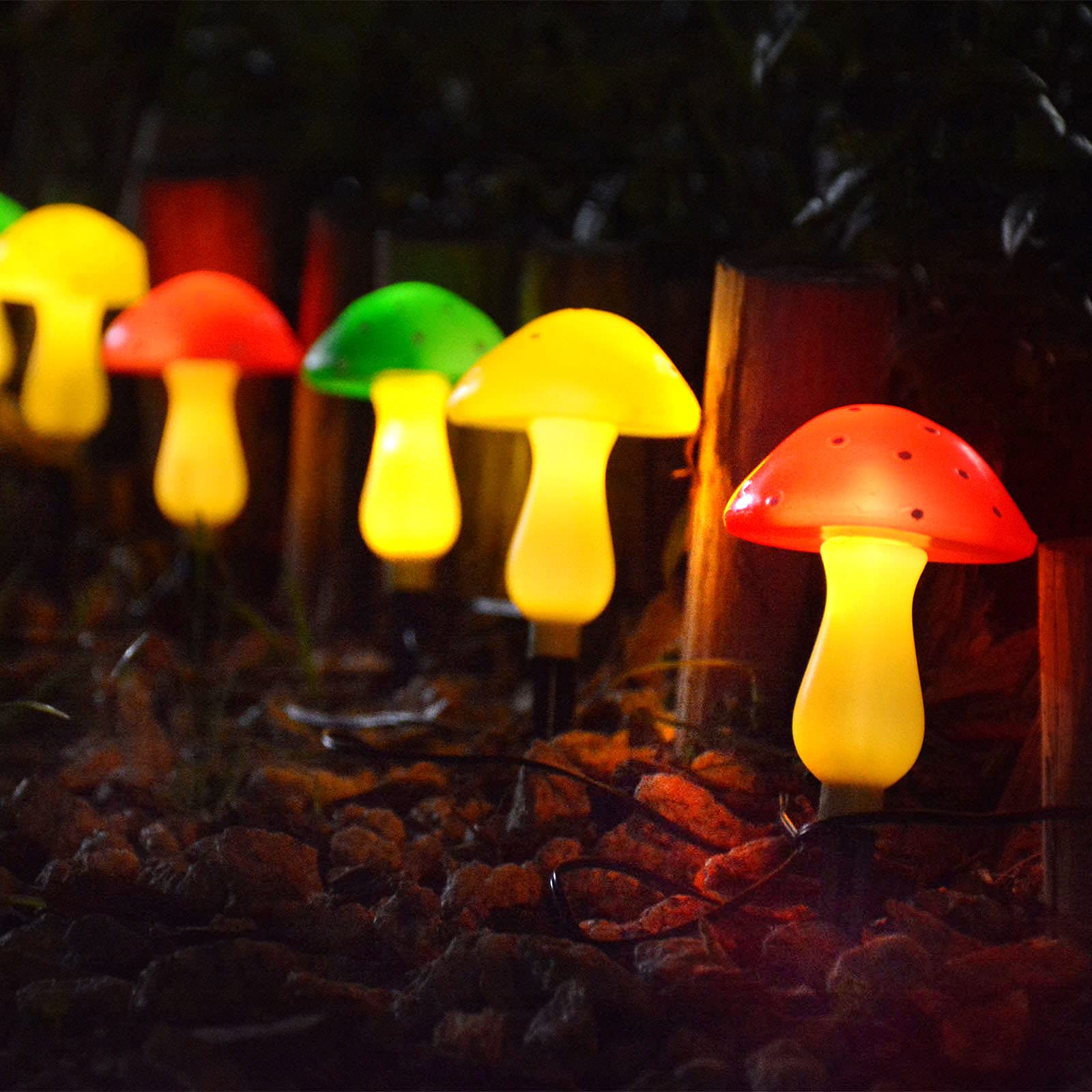 New Upgraded Waterproof Solar Mushroom Lights Outdoor Decor, 8 Modes for Garden Pathway Landscape Yard Easter Pathway Halloween Xmas Decorations, Set of 6 Red