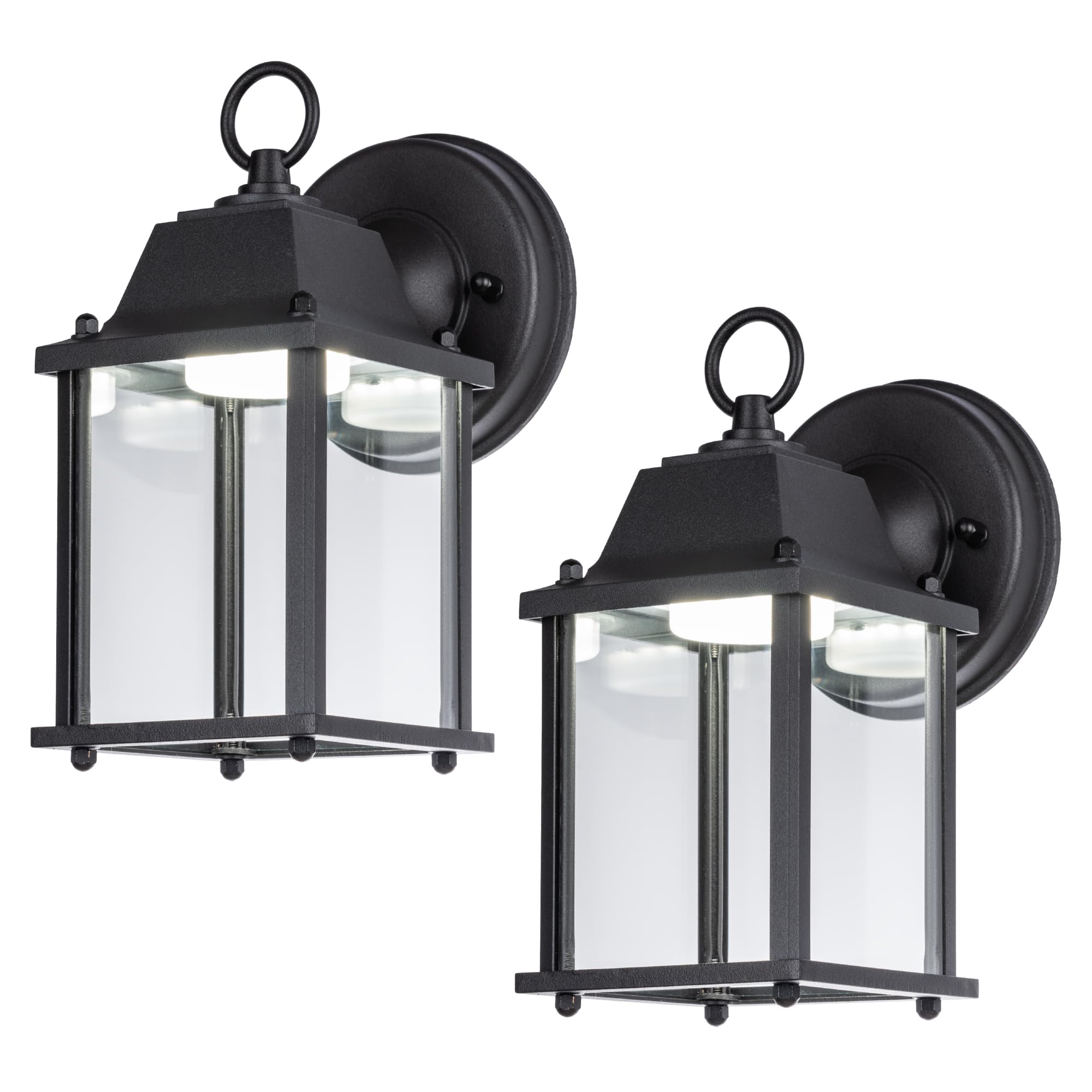 Outdoor LED Wall Lantern, Wall Sconce as Porch Light, 9.5W 800 Lumen, Aluminum Housing Plus Glass, 5000k-Matte White Finish, 2-Pack