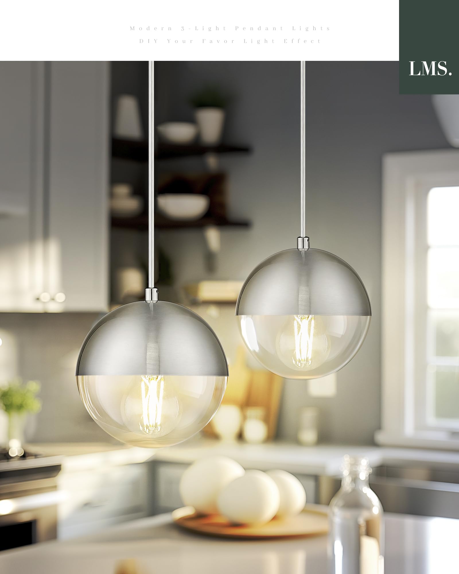 Modern Pendant Lighting Gold Globe Pendant Light Fixture, Mid Century Chandelier One Light Hanging Fixture for Kitchen Island, Adjustable Indoor Lighting for Dinning Room Bedroom, LMS-187