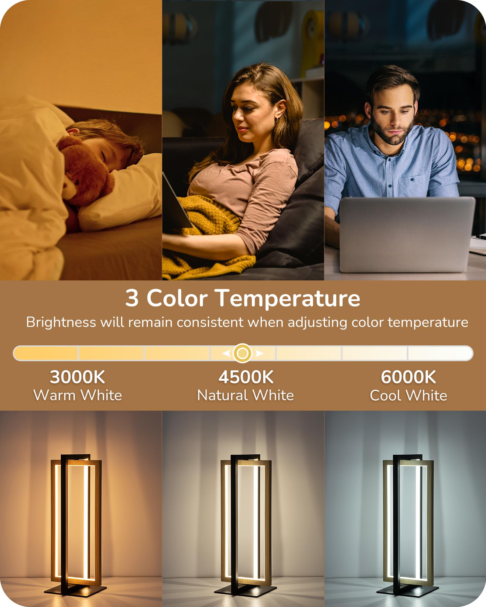 Modern LED Table Lamp, Stepless Dimmable Minimalist Bedside Lamp, MAX 750LM, 3 Color Temperature, Switch Control Nightstand Lamp for Living Room Bedroom, Angle Adjustable