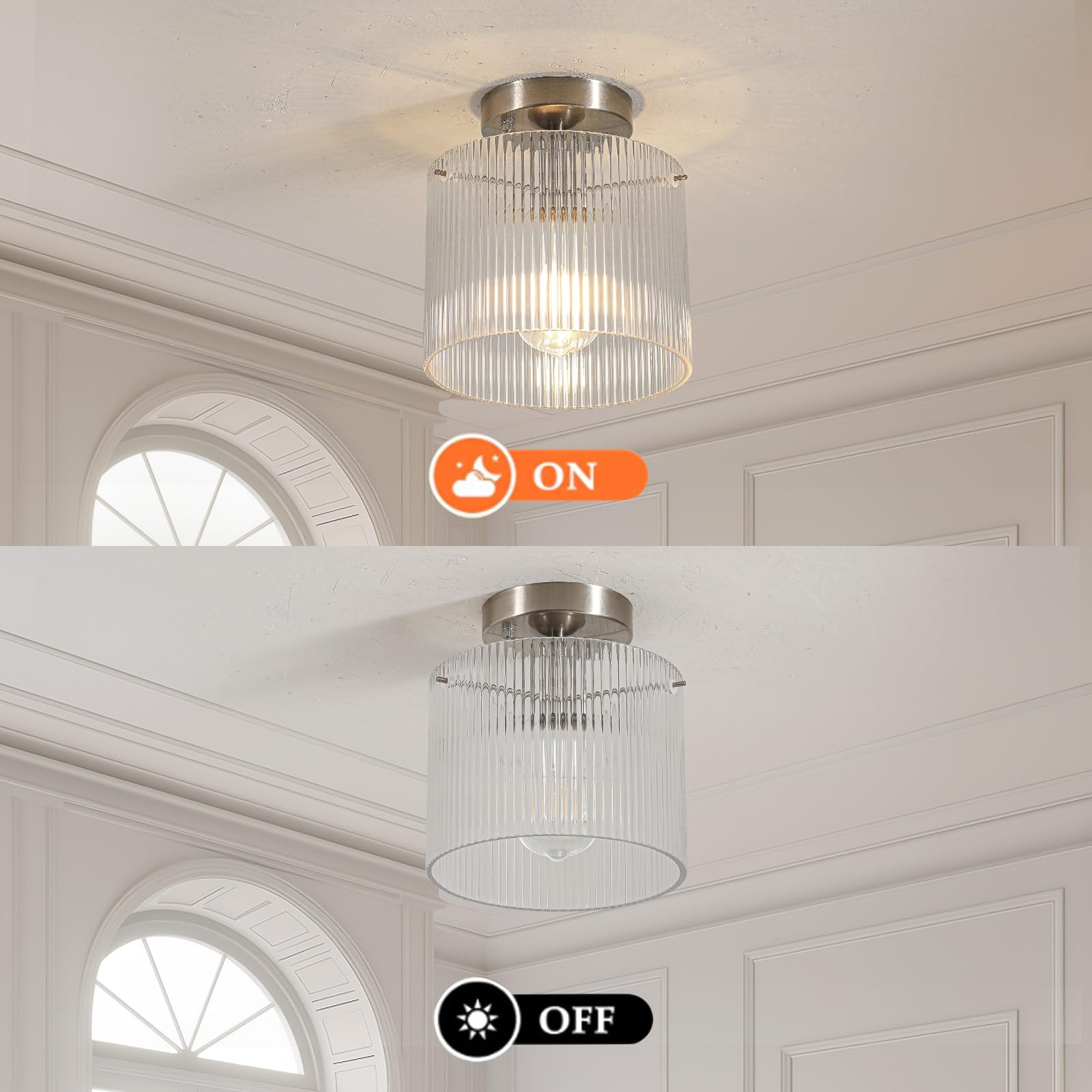 Modern Semi Flush Mount Ceiling Light, Industrial Clear Glass Ceiling Light Fixture, Crystal Ceiling Lamp, Modern Ceiling Lamps, Farmhouse Light for Entryway Hallway Kitchen Dining Room