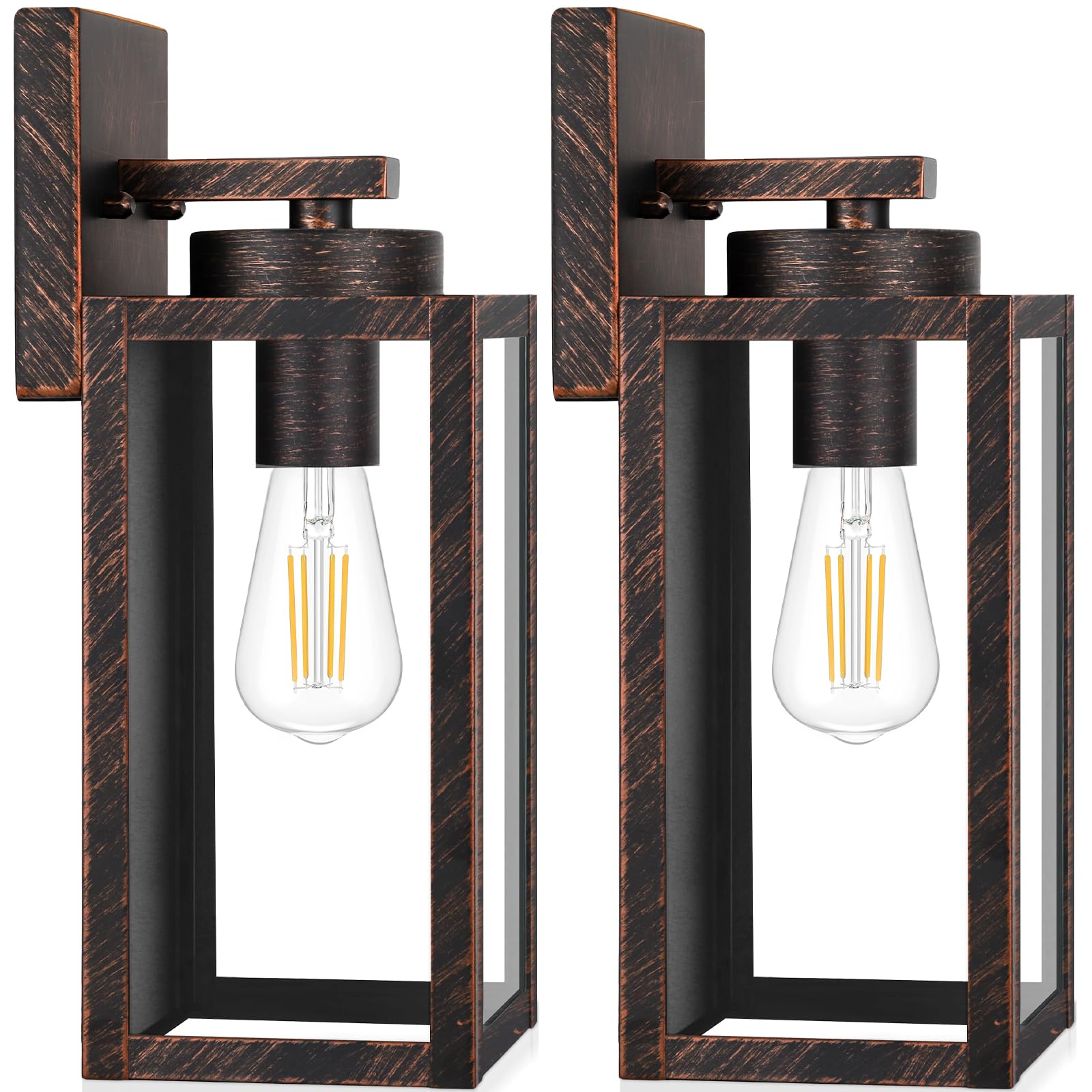 Outdoor Wall Light Fixtures, Exterior Waterproof Lanterns, Porch Sconces Wall Mounted Lighting with E26 Sockets & Glass Shades, Modern Matte Black Wall Lamps for Patio Front Door Entryway, 2-Pack