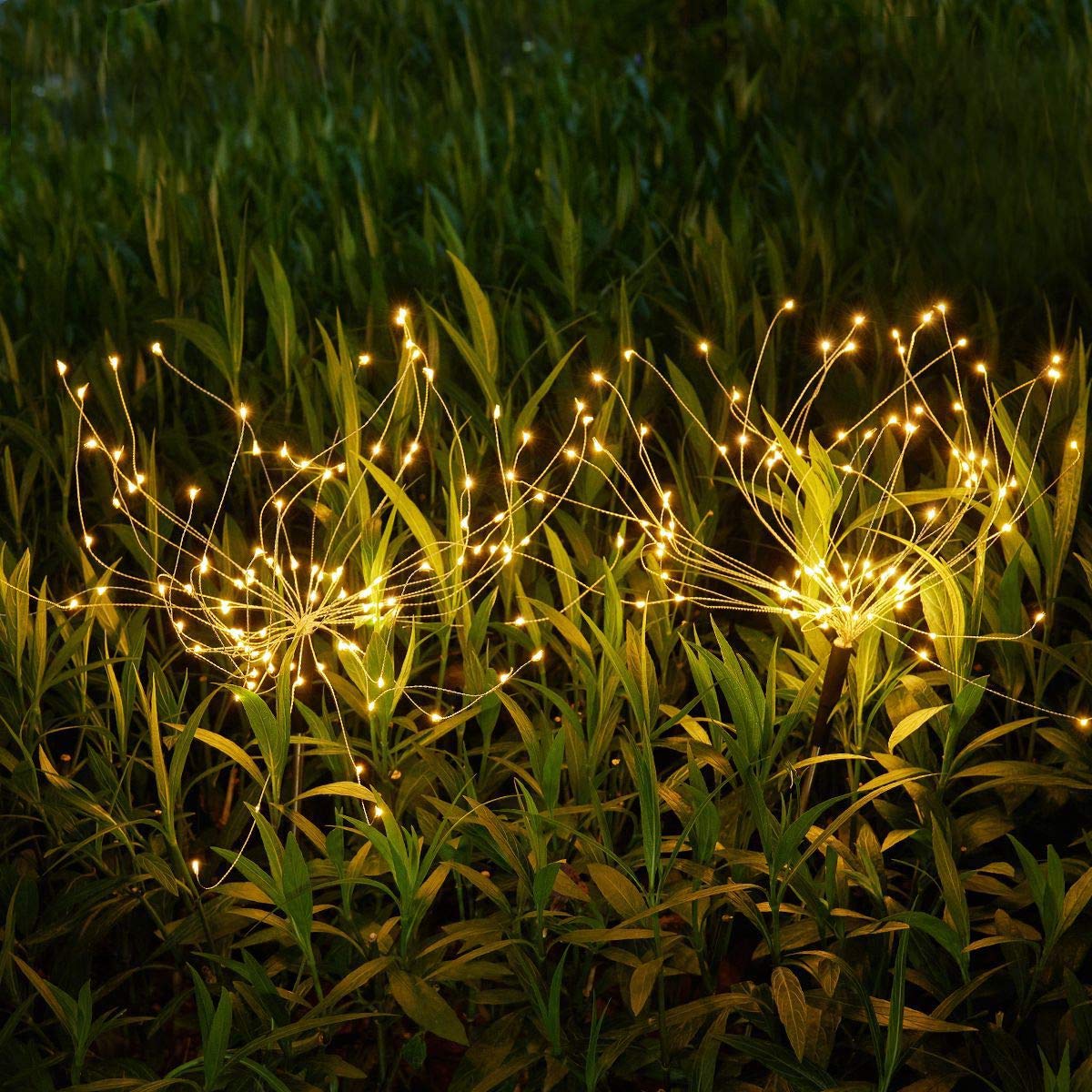 Outdoor Solar Garden Lights，105 LED Solar Powered Decorative Stake Landscape Light DIY Flowers Fireworks Stars for Walkway Pathway Backyard Christmas Party Decor 2 Pack（Mulit-Color）