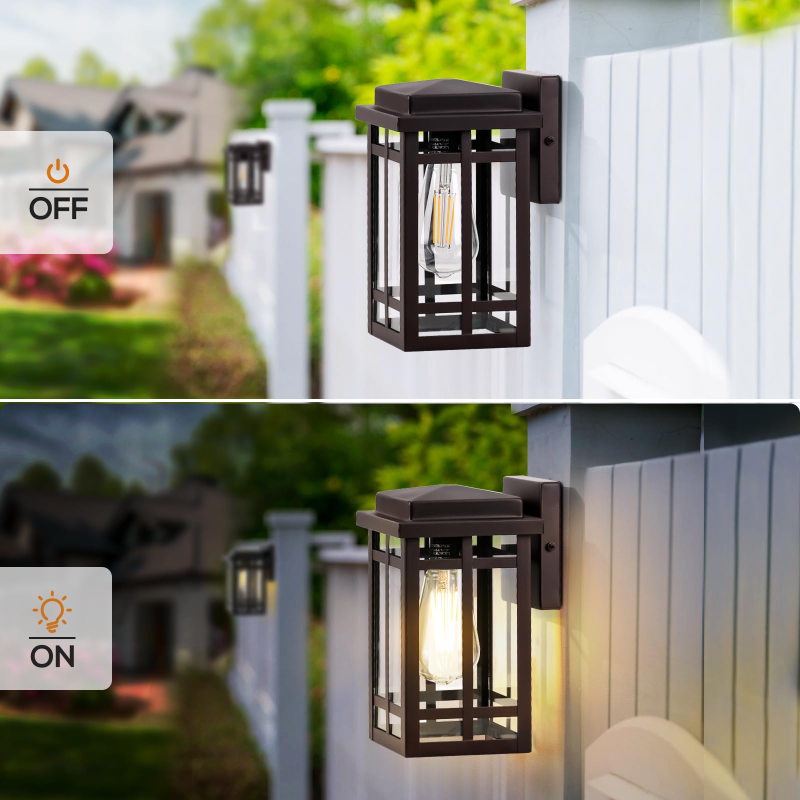 Outdoor Wall Light Fixtures 9.76'', Waterproof Porch Lights Wall Lanterns, Exterior Modern Matte Black Wall Mount Lighting, Anti-Rust E26 Socket Wall Scones for Front Door Garage, 2 Pack