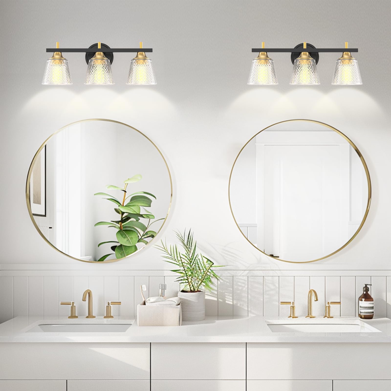 LED Vanity Light, 30inch Dimmable Bathroom Light Fixtures Over Mirror, 15W 6000K Black and Gold Modern Linear Vanity Lights, 360°Sconces Wall Lighting Bar(White Light)