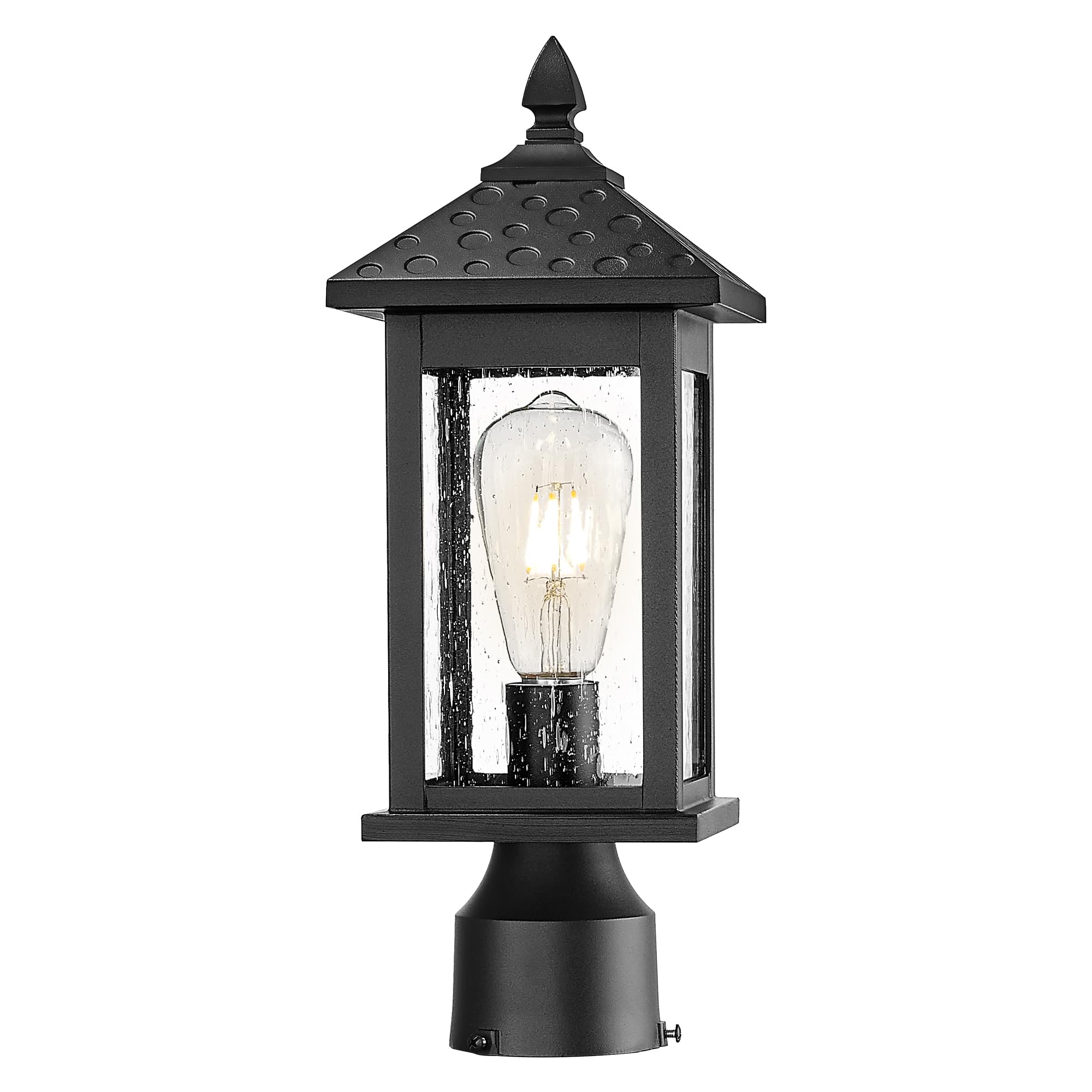 Outdoor Pendant Light for Patio, Exterior Metal Hanging Light with Seeded Glass, Black Finish, DE280HM BK