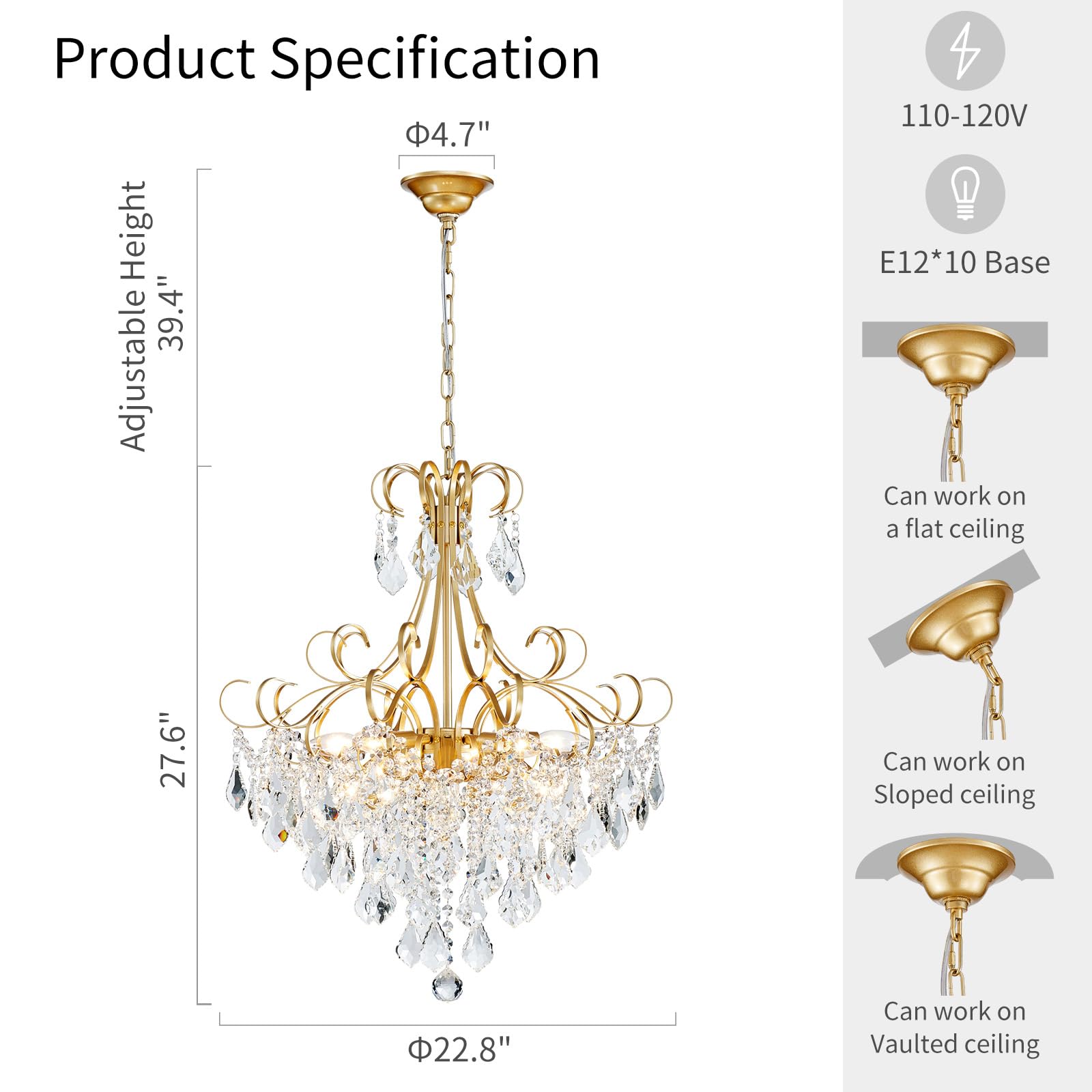 Crystal Chandelier Flushmount Ceiling Light Modern Lighting Fixture for Bedroom Hallway Bar Kitchen Bathroom, H 17.5'' x W 19.3'', E12 Base, Gold