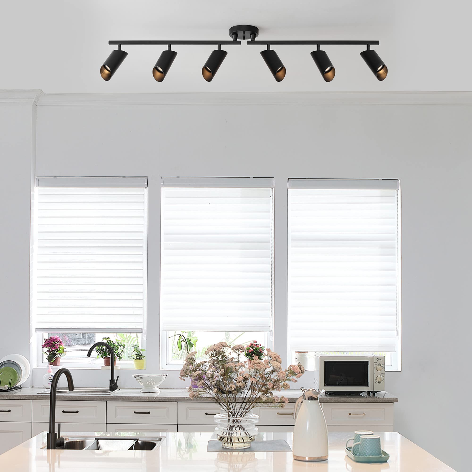 6-Light Track Lighting, Matte Black, Center Swivel Bars